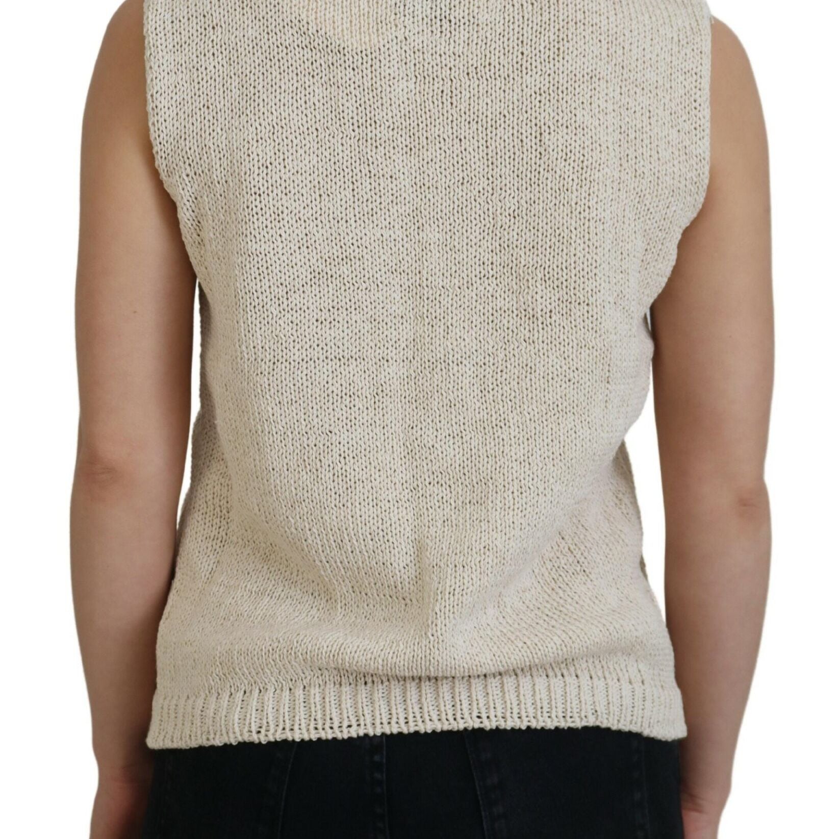 PINK MEMORIES Beige Cotton Blend Sleeveless Round Neck Tank Top