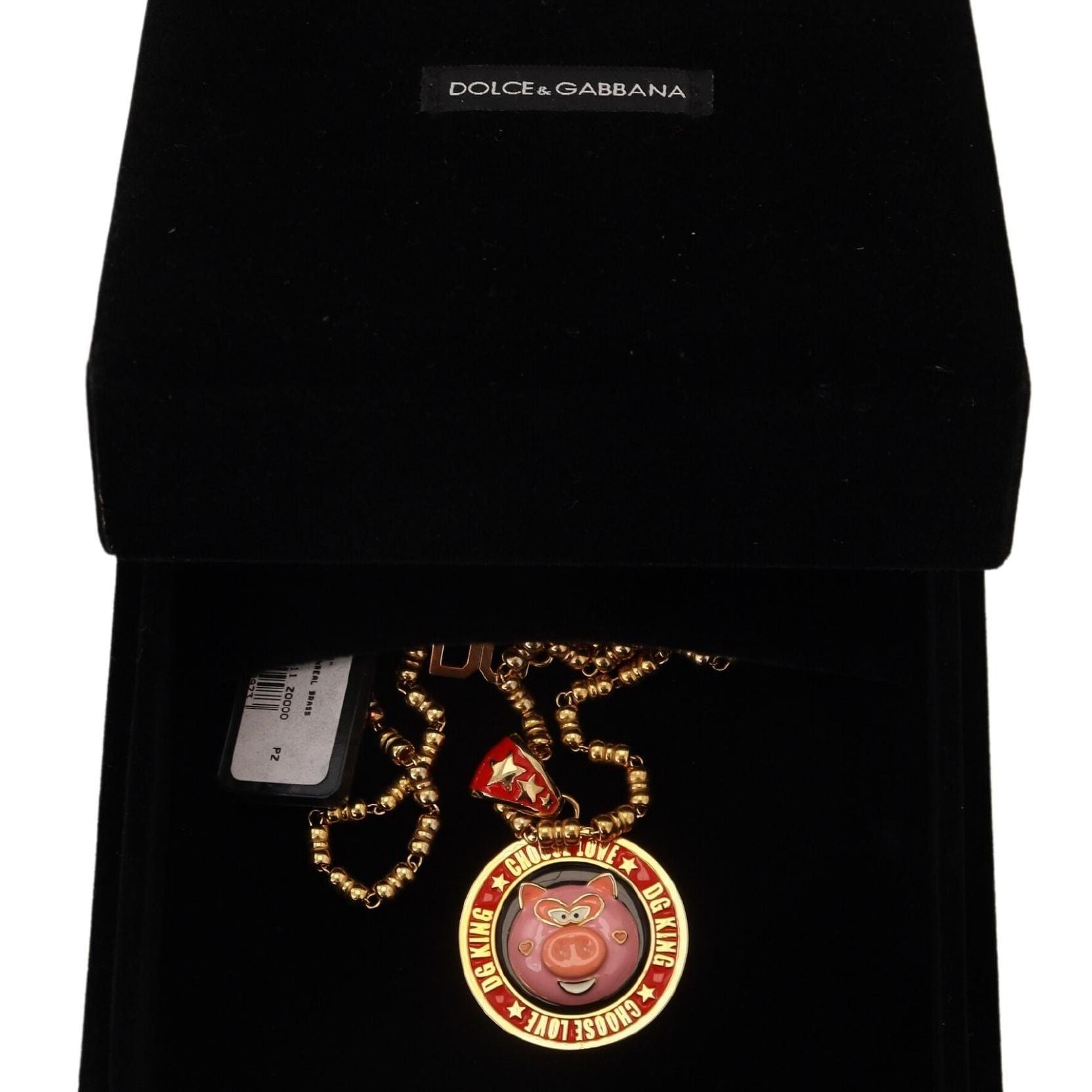 Dolce & Gabbana Gold Brass Chain SUPER PIG Pendant Logo Necklace