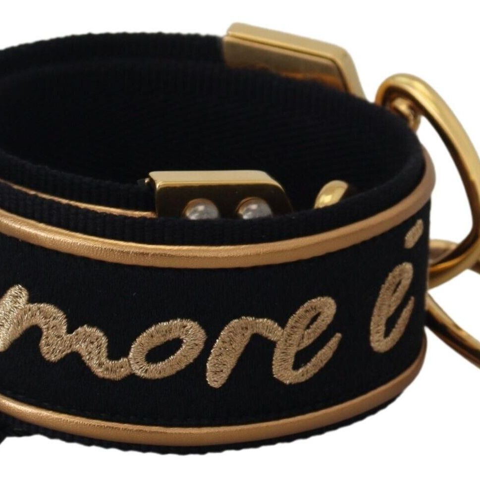 Dolce & Gabbana Black Gold Logo Print Brass Bag Shoulder Strap