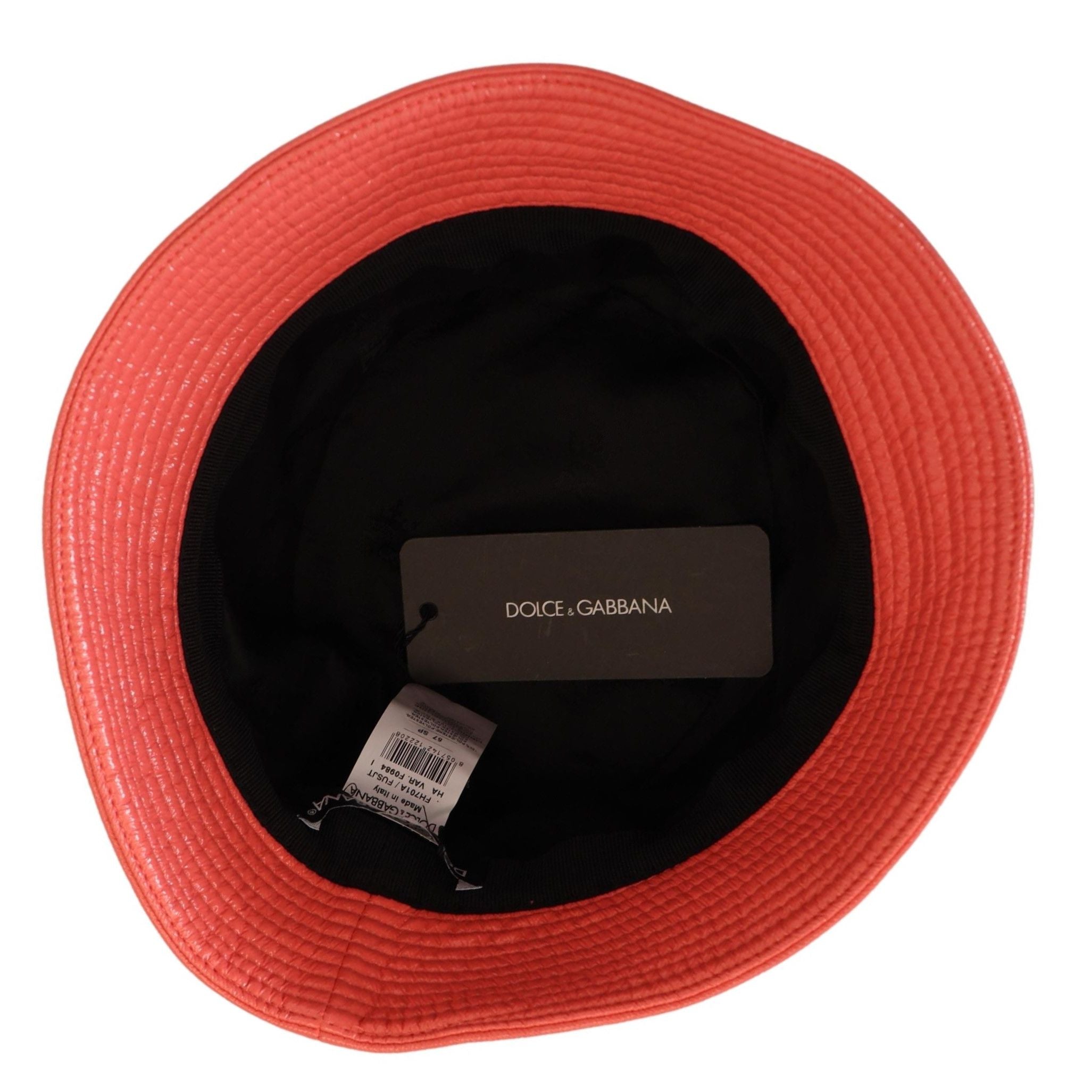 Dolce & Gabbana Peach Quilted Faux Leather Women Bucket Cap Hat