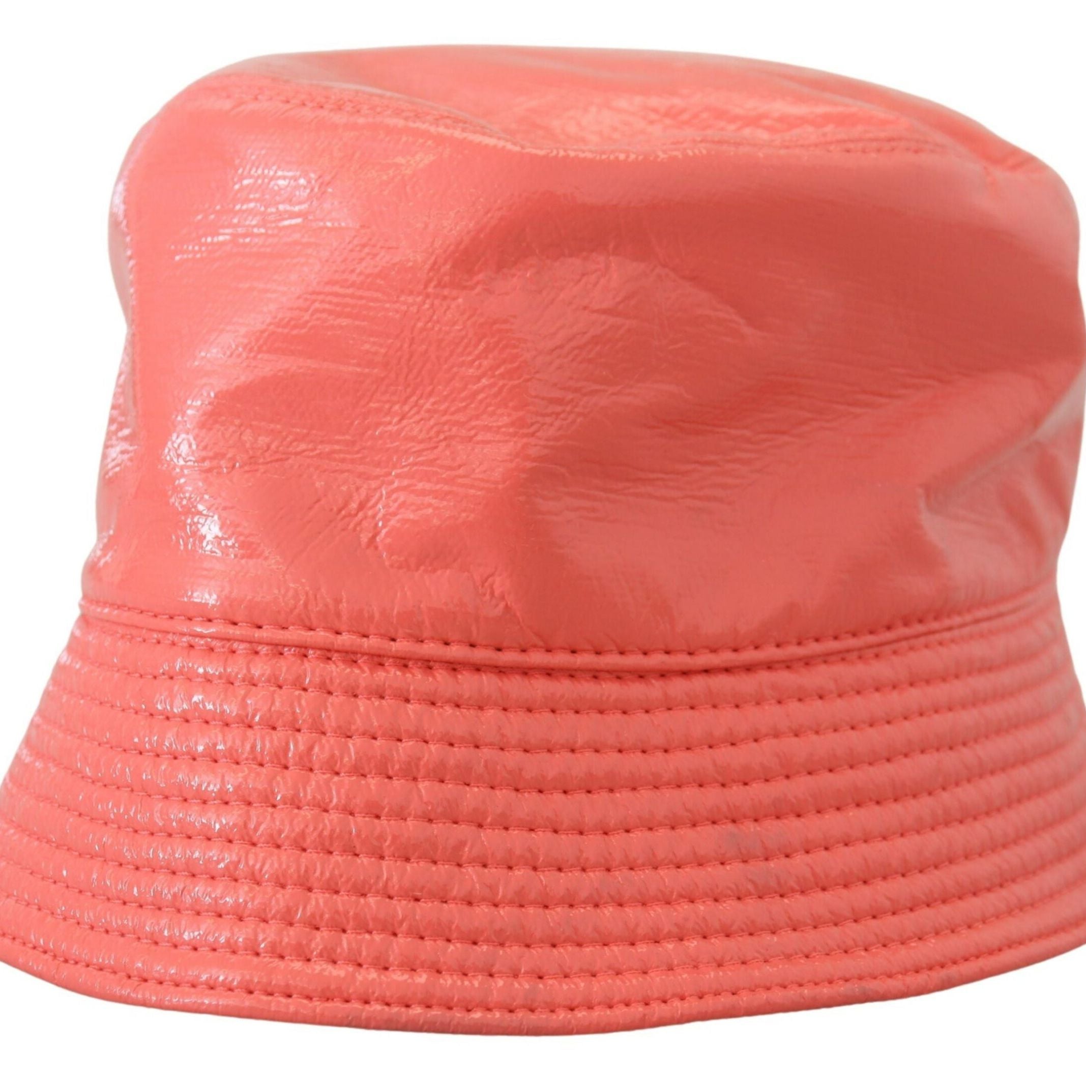 Dolce & Gabbana Peach Quilted Faux Leather Women Bucket Cap Hat
