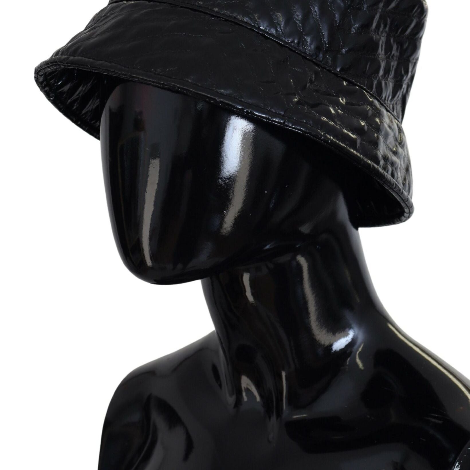 Dolce & Gabbana Black Quilted Faux Leather Women Bucket Cap Hat