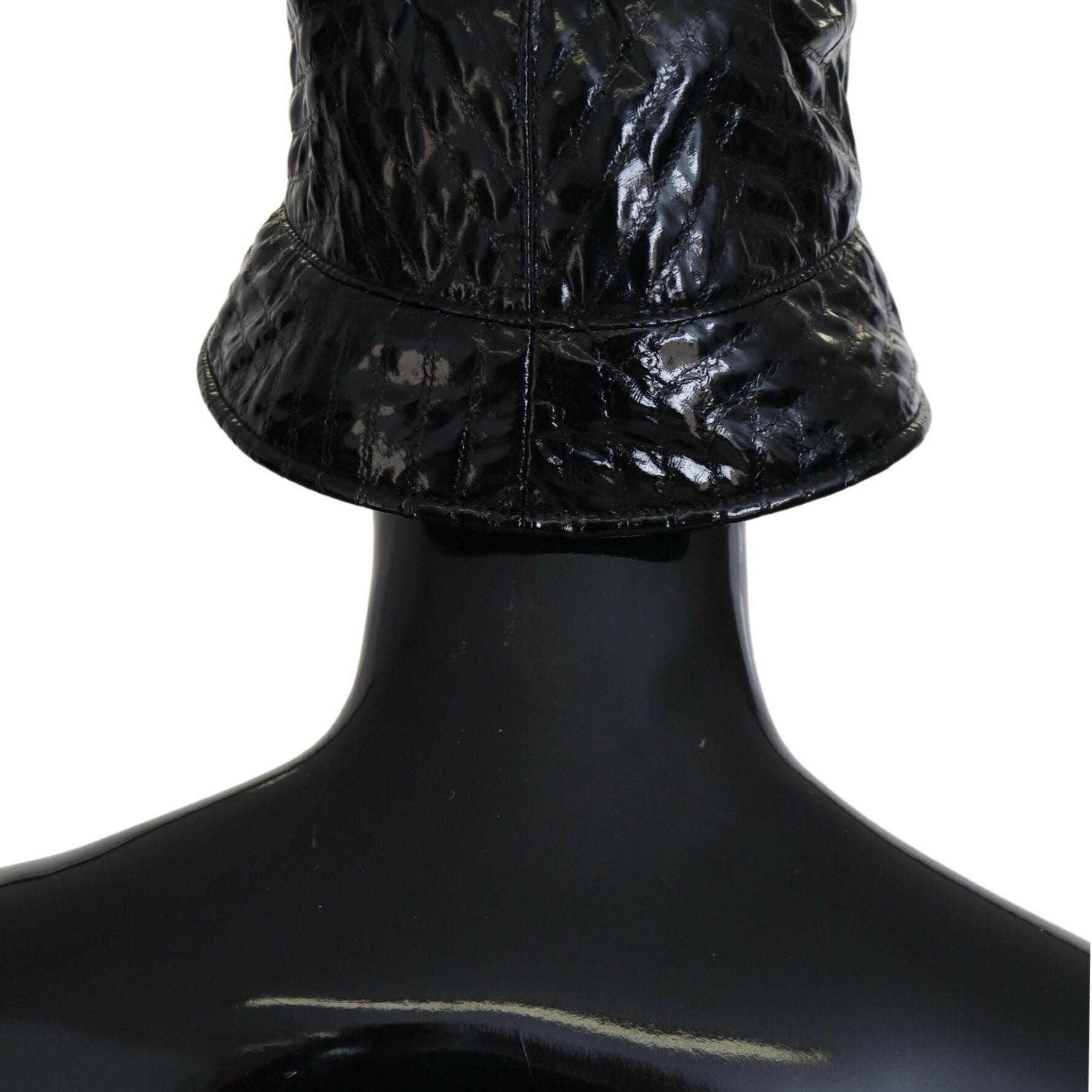 Dolce & Gabbana Black Quilted Faux Leather Women Bucket Cap Hat