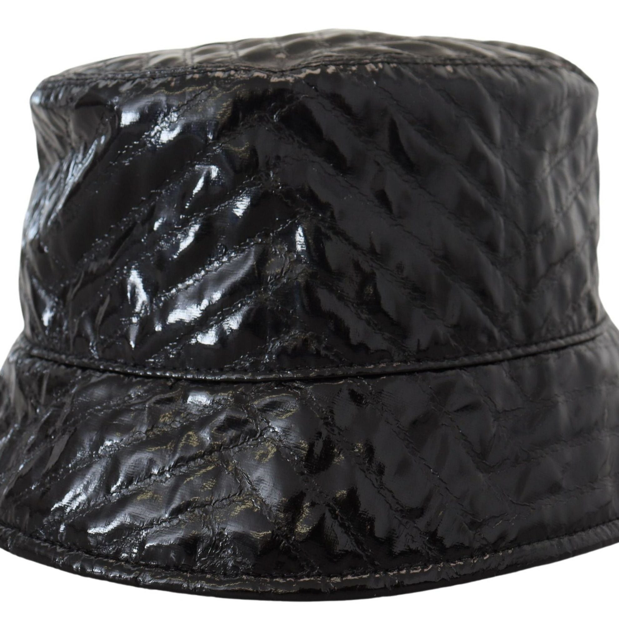 Dolce & Gabbana Black Quilted Faux Leather Women Bucket Cap Hat