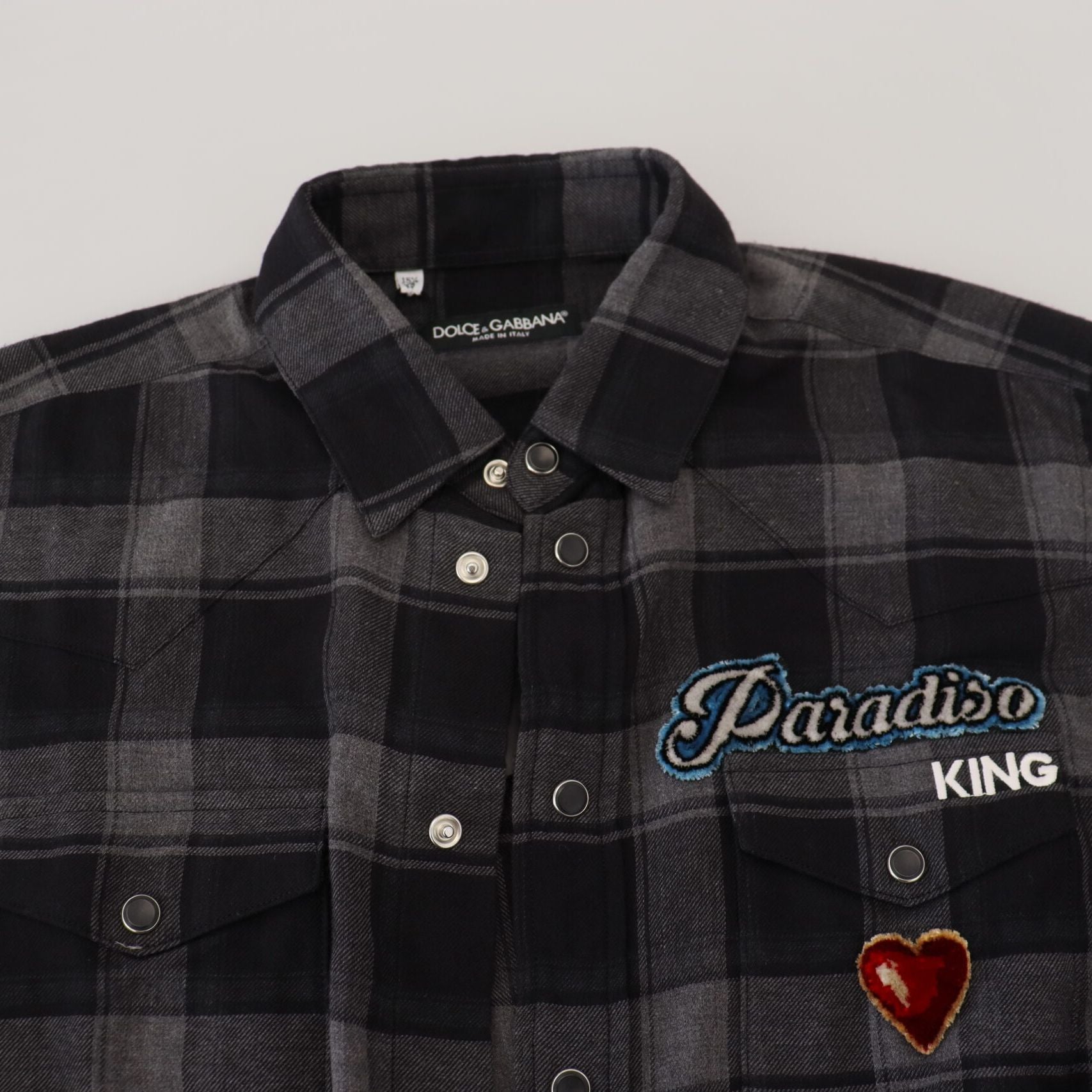 Dolce & Gabbana Black Gray Check Men Long Sleeves Shirt