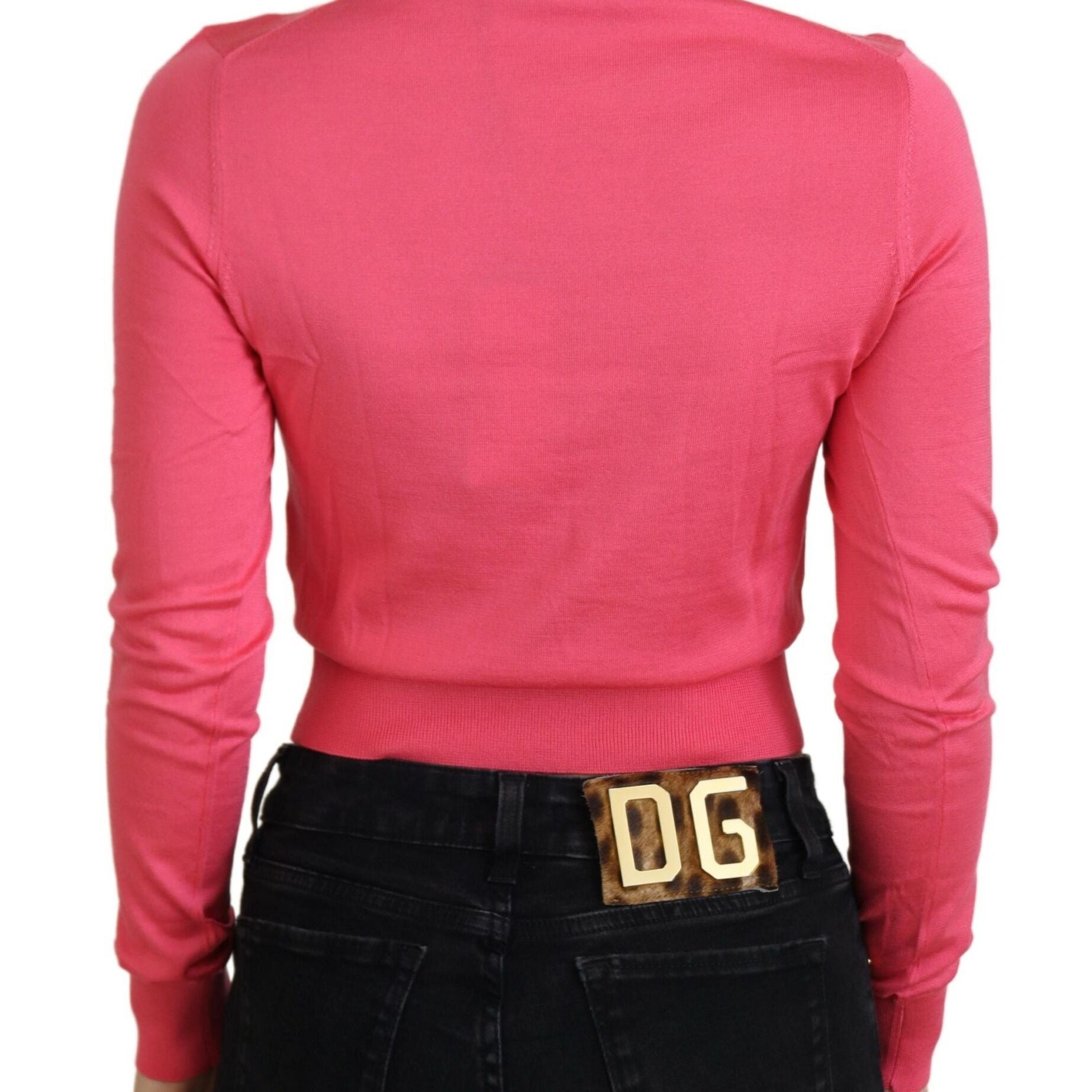 Dolce & Gabbana Pink Silk Cropped Crewneck Pullover Sweater