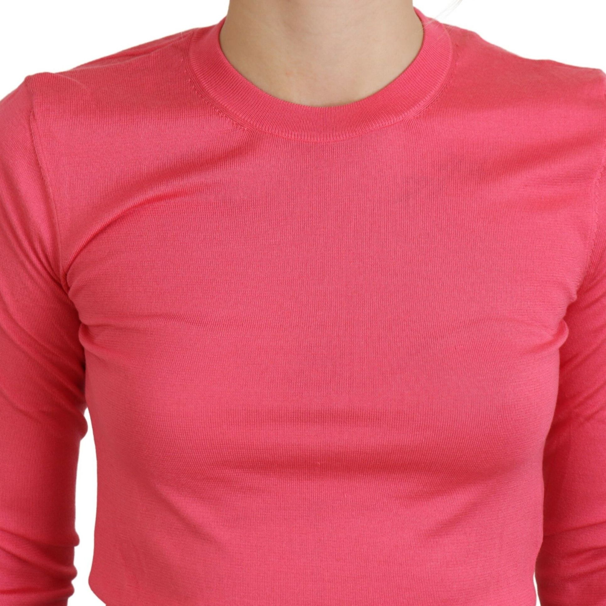 Dolce & Gabbana Pink Silk Cropped Crewneck Pullover Sweater