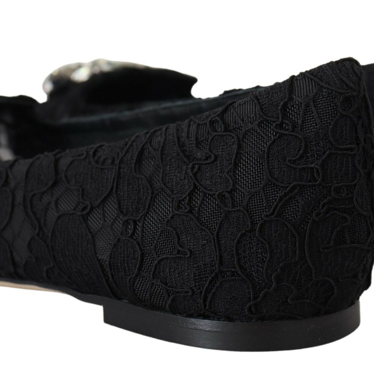 Dolce & Gabbana Black Taormina Lace Crystals Flats Shoes
