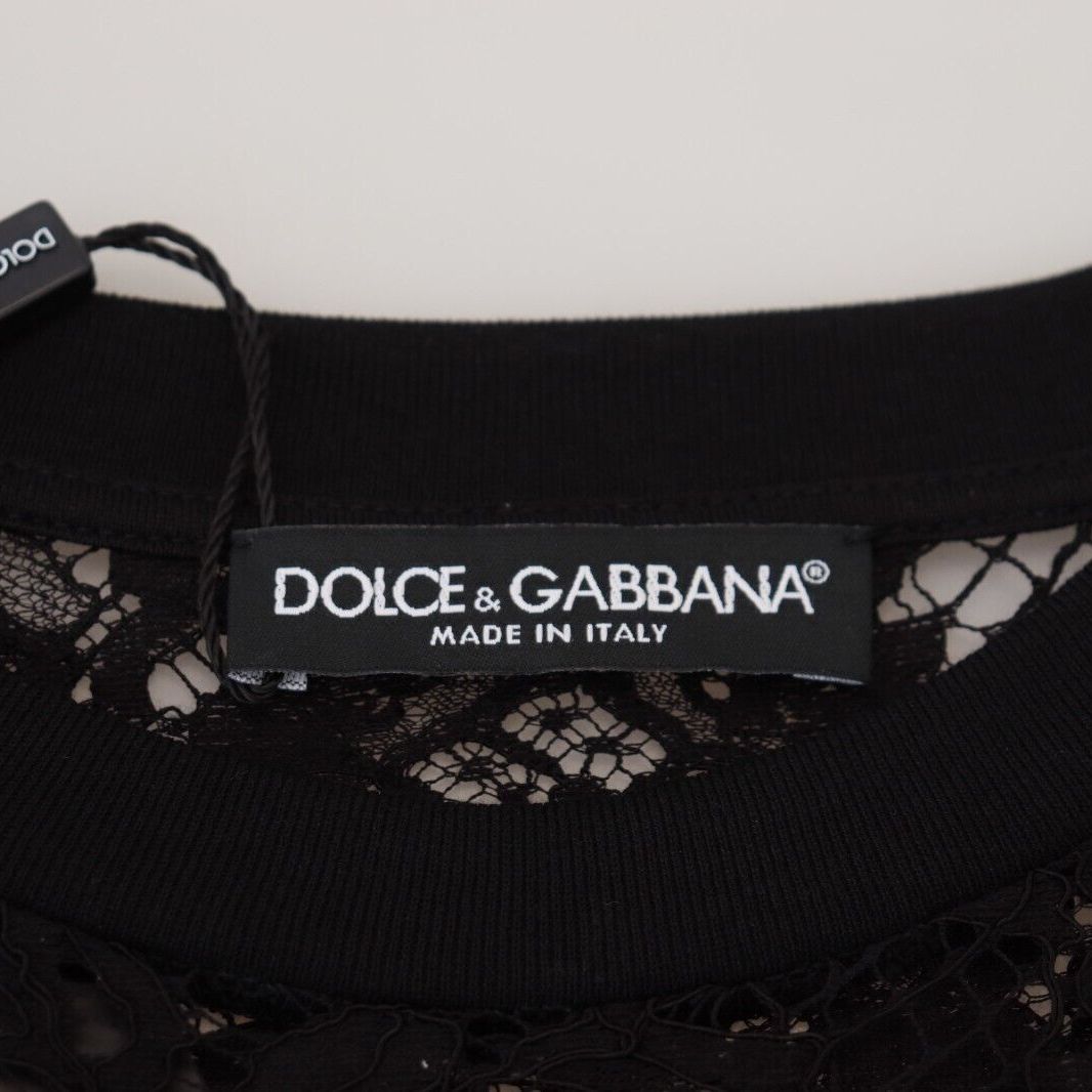 Dolce & Gabbana Black Floral Lace Cotton Shift Mini Dress