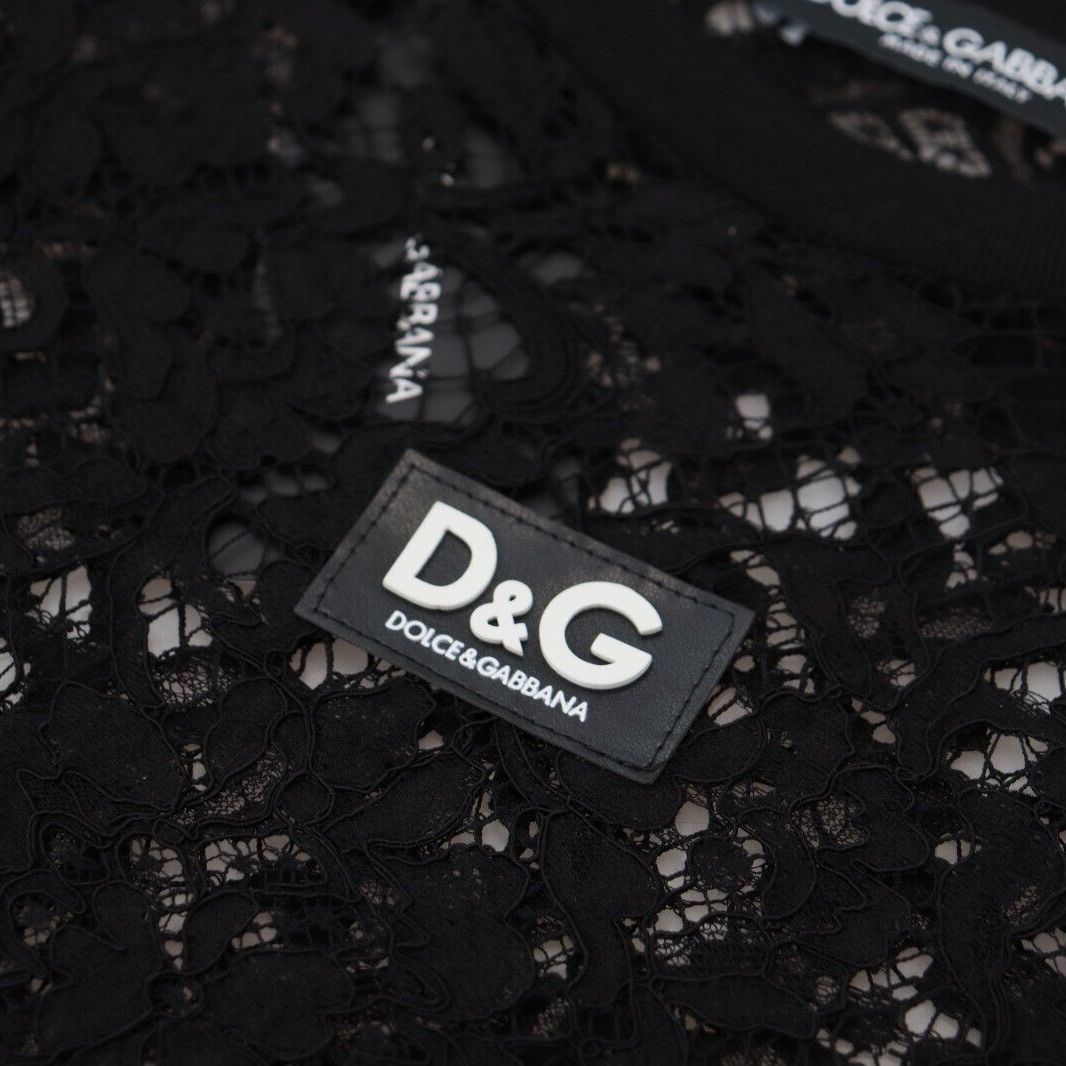 Dolce & Gabbana Black Floral Lace Cotton Shift Mini Dress