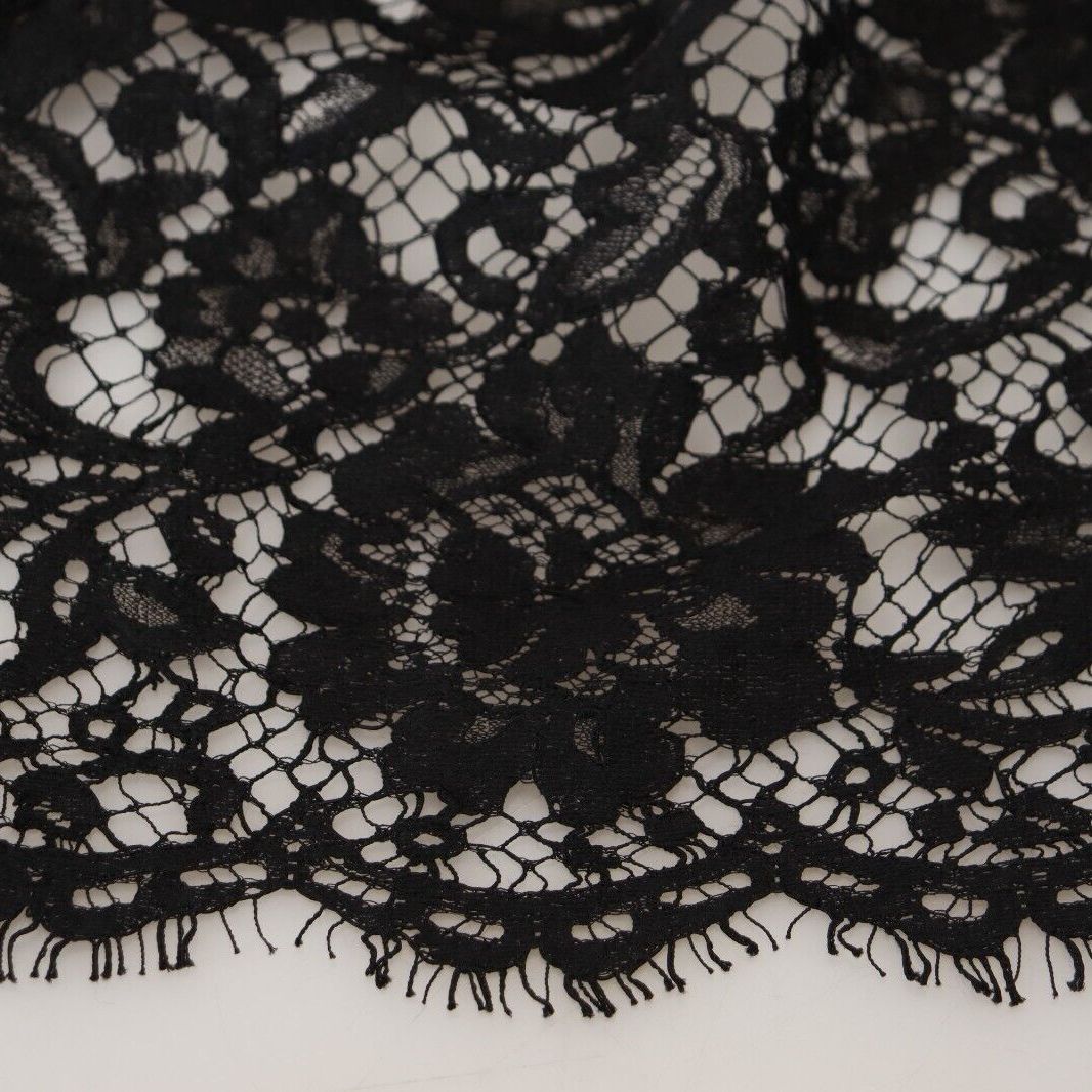 Dolce & Gabbana Black Floral Lace Cotton Shift Mini Dress
