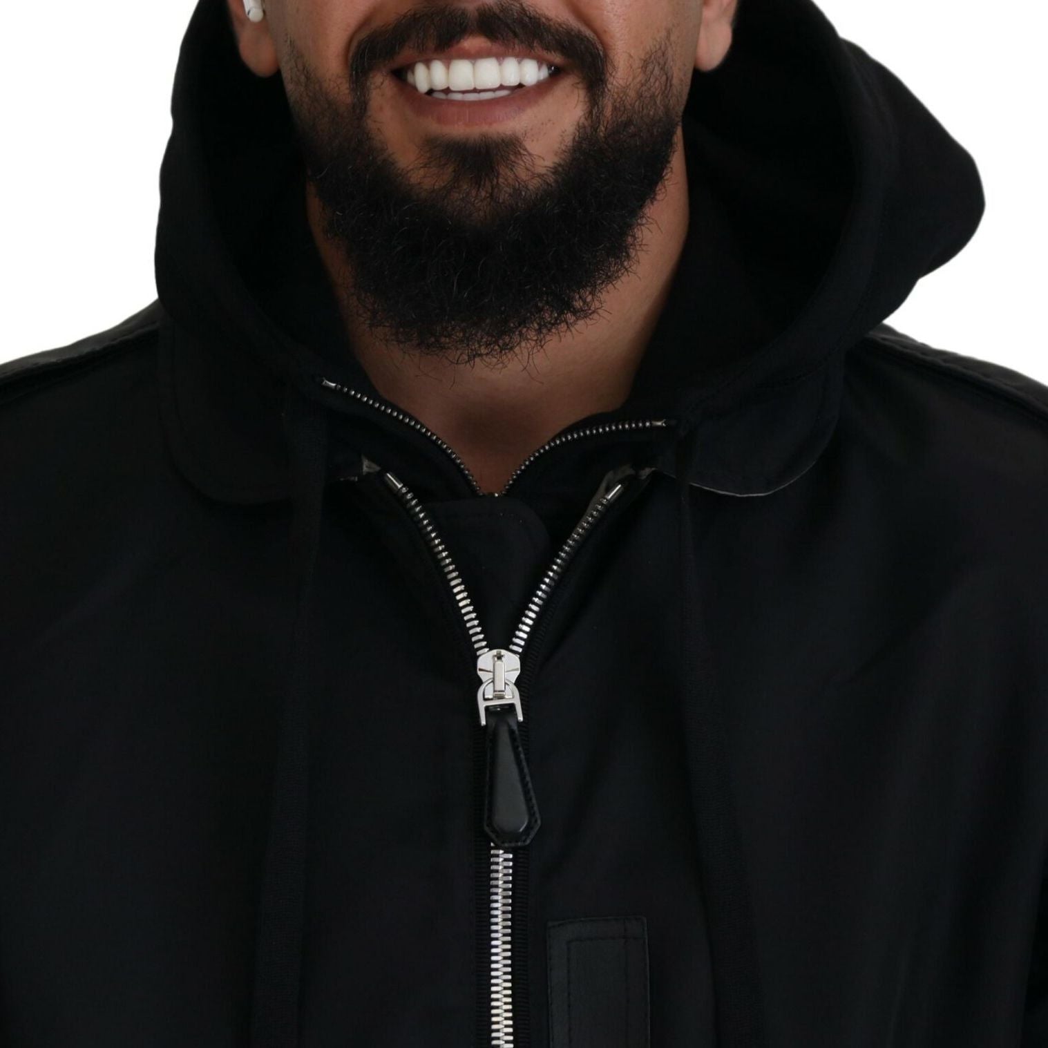 Dolce & Gabbana Black Nylon Hooded Full Zip Men Coat Jacket