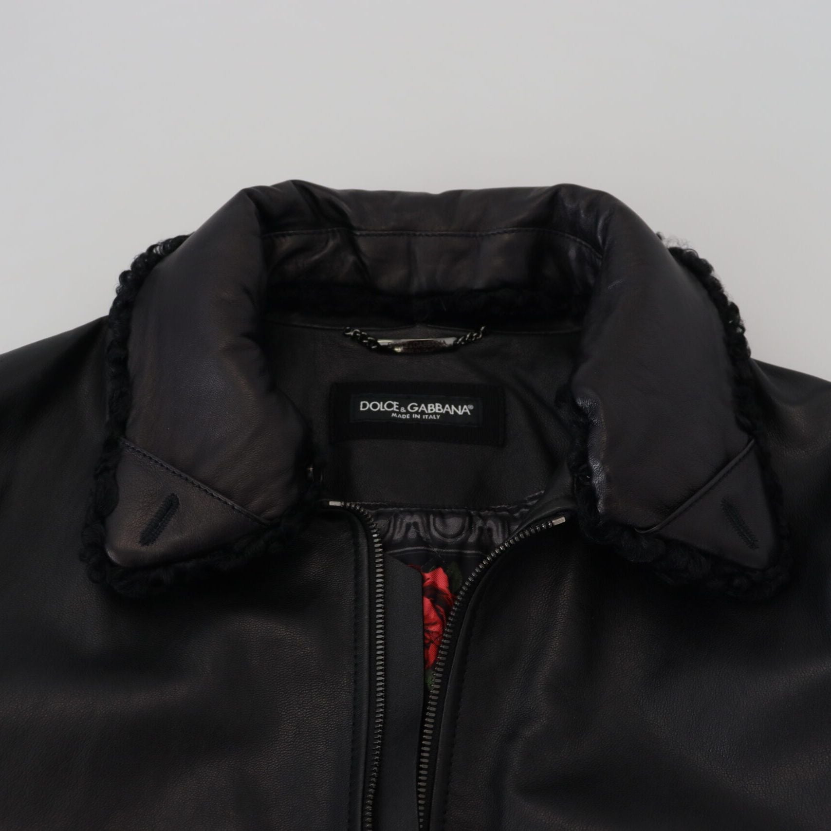 Dolce & Gabbana Black Lamb Leather Collared Men Coat Jacket