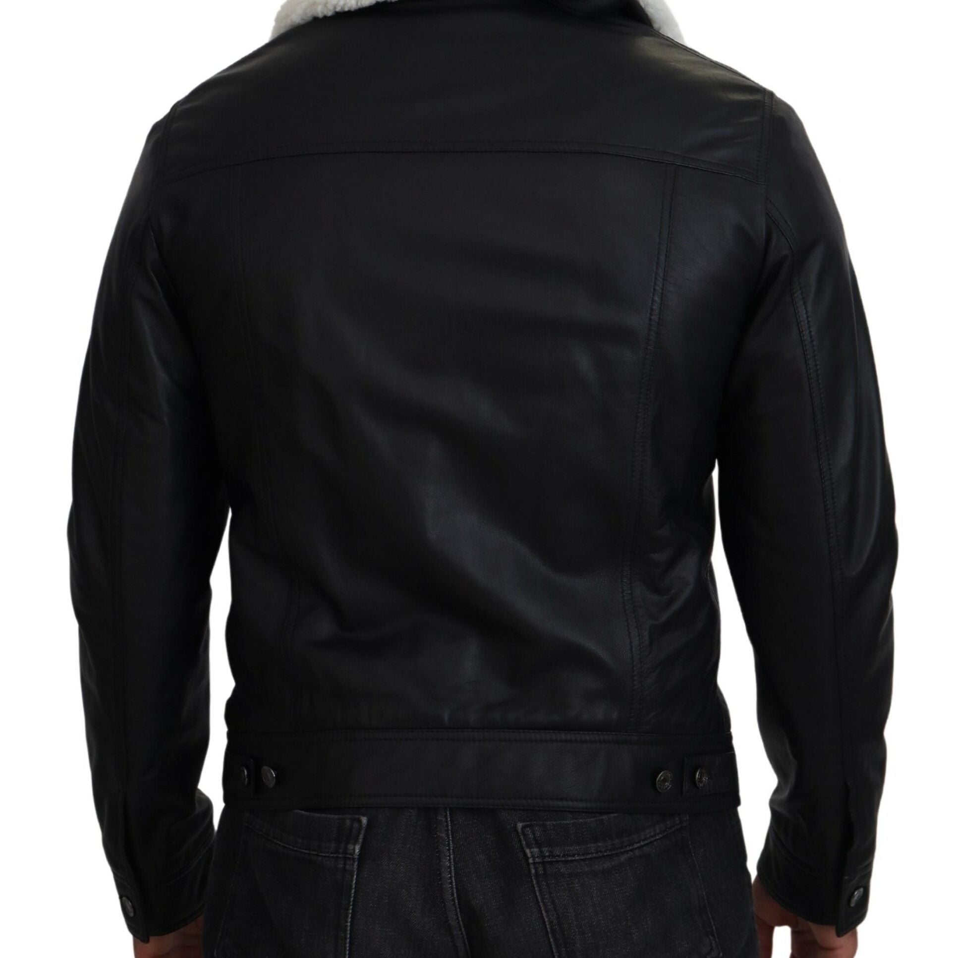 Dolce & Gabbana Black Lamb Leather Collared Men Coat Jacket