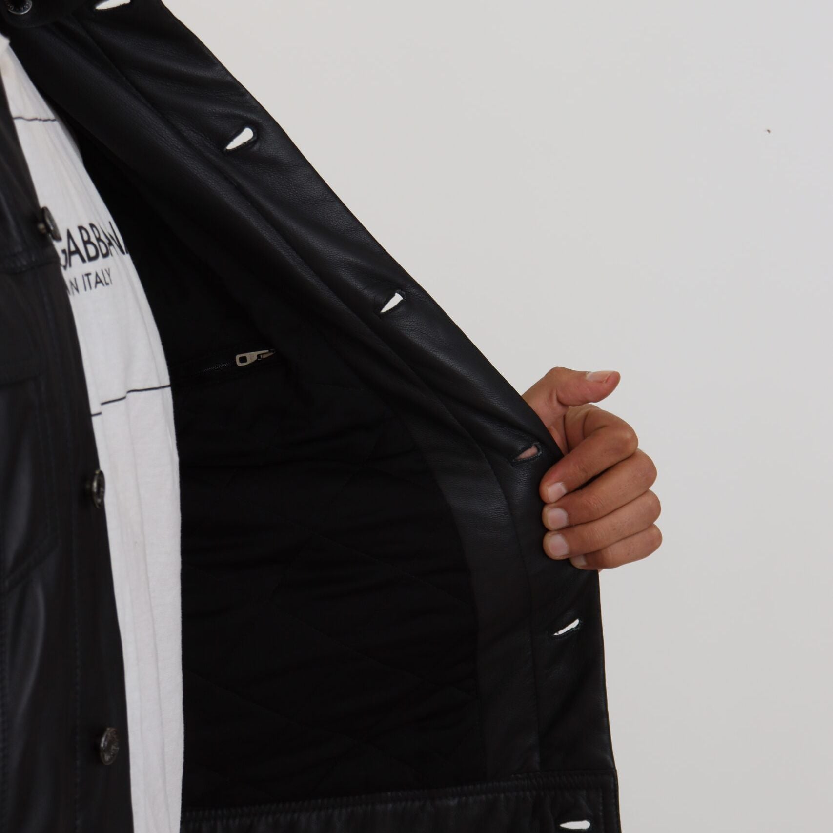 Dolce & Gabbana Black Lamb Leather Collared Men Coat Jacket