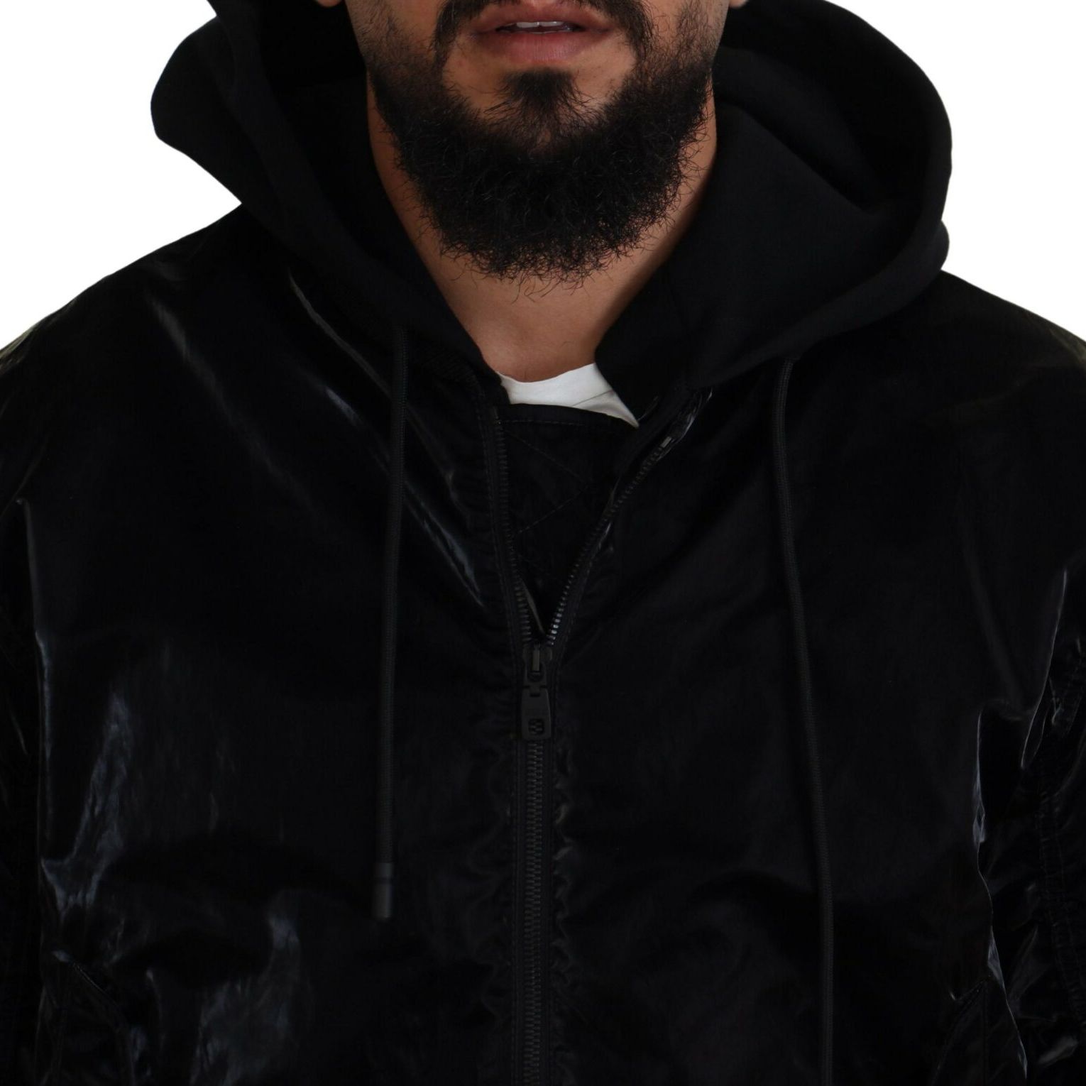Dolce & Gabbana Black Nylon Hooded Full Zip Bomber Jacket