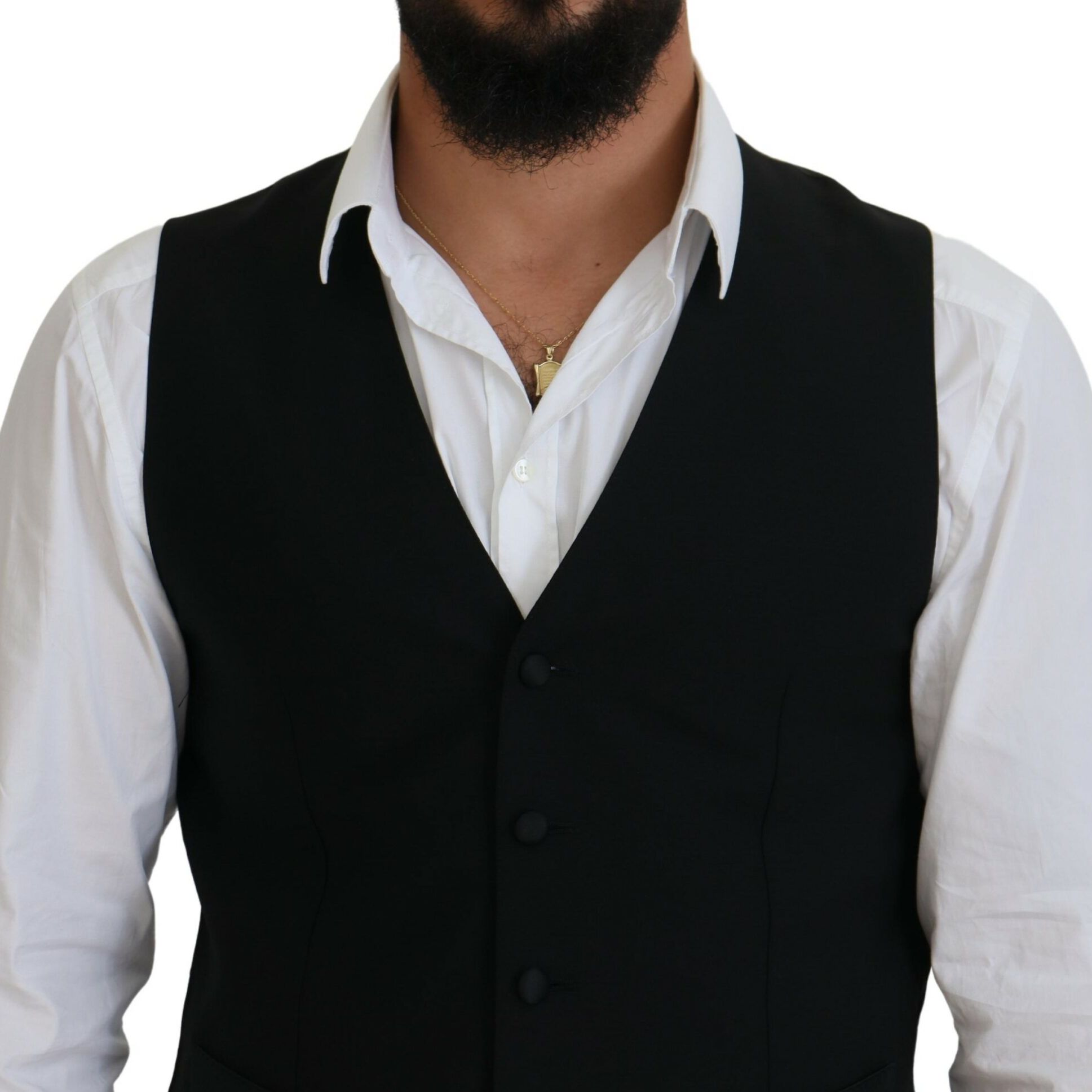 Dolce & Gabbana Black Virgin Wool Waistcoat Formal Vest