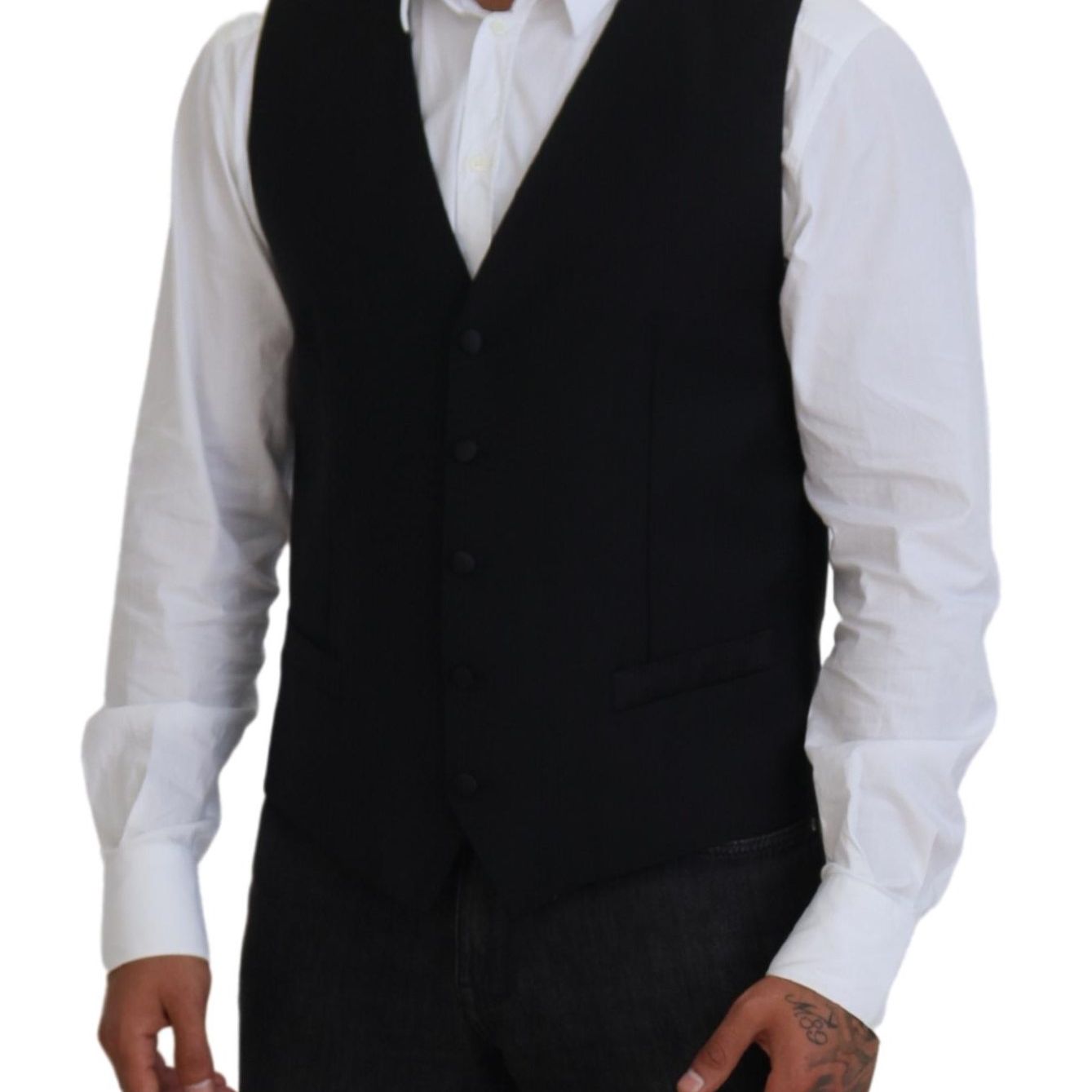 Dolce & Gabbana Black Virgin Wool Waistcoat Formal Vest