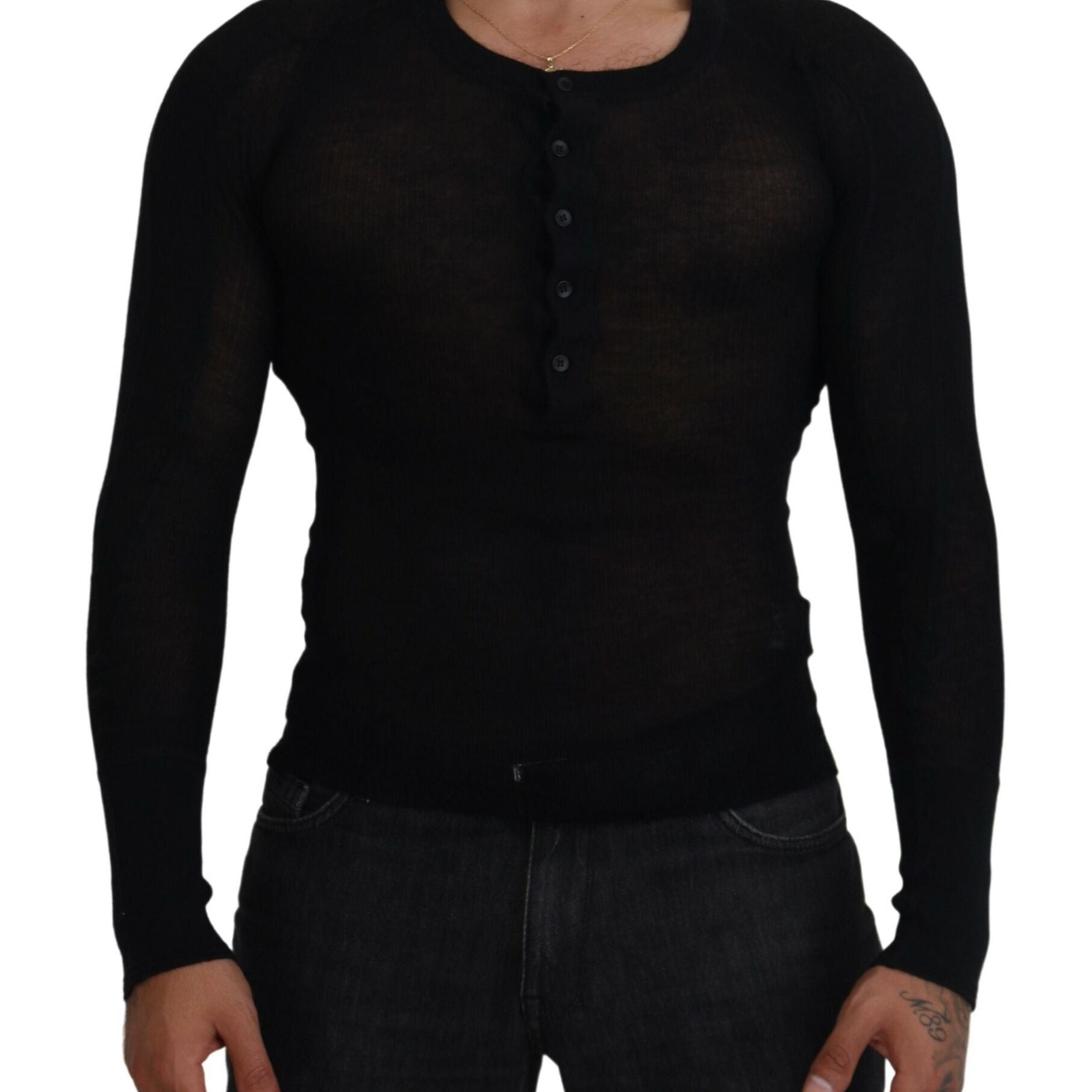 Dolce & Gabbana Black Cashmere Button Pullover Sweater