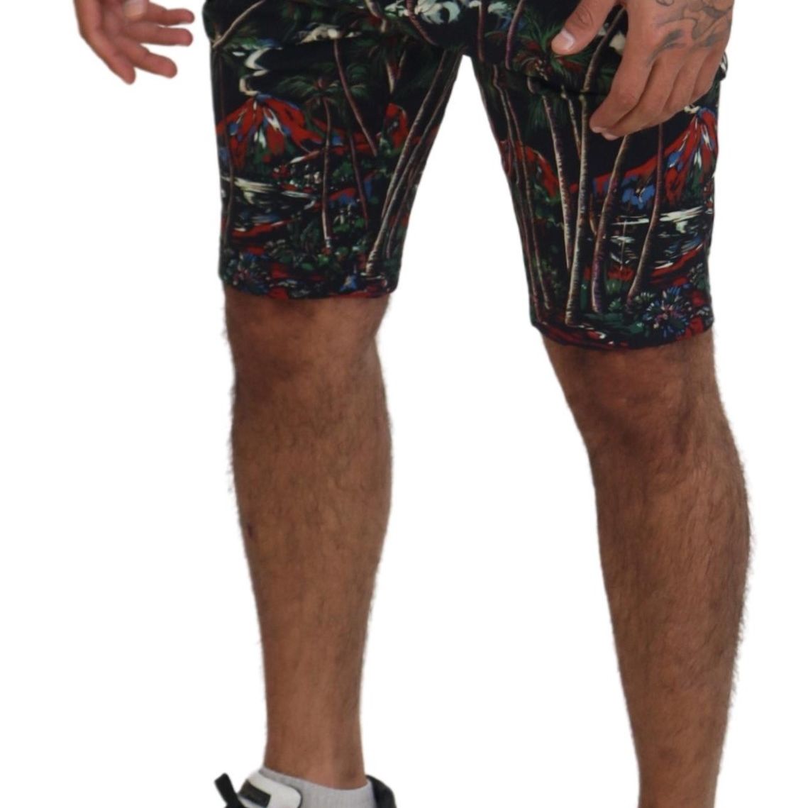 Dolce & Gabbana Black Cotton Volcano Print Casual Shorts