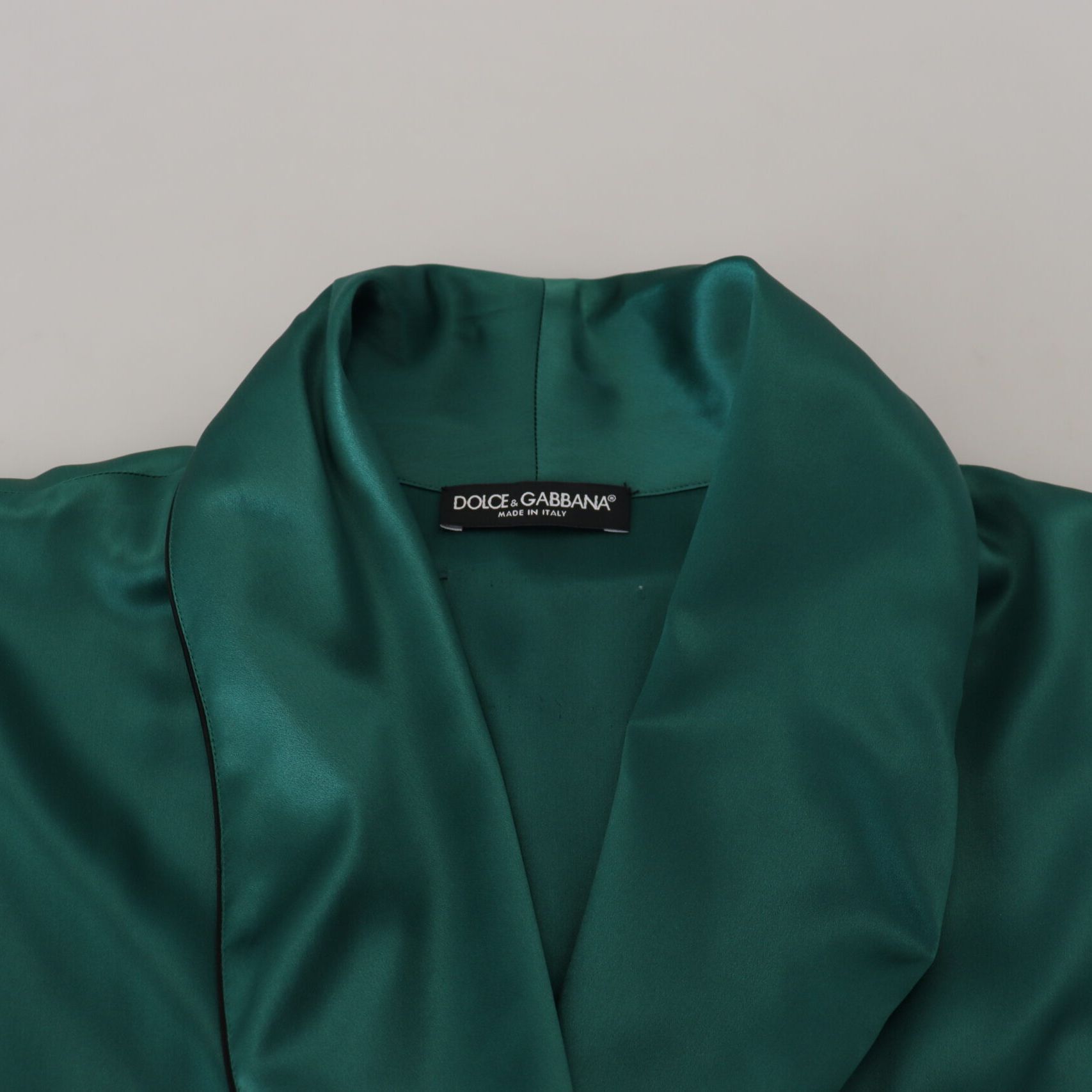 Dolce & Gabbana Green Silk Waist Belt Robe Sleepwear