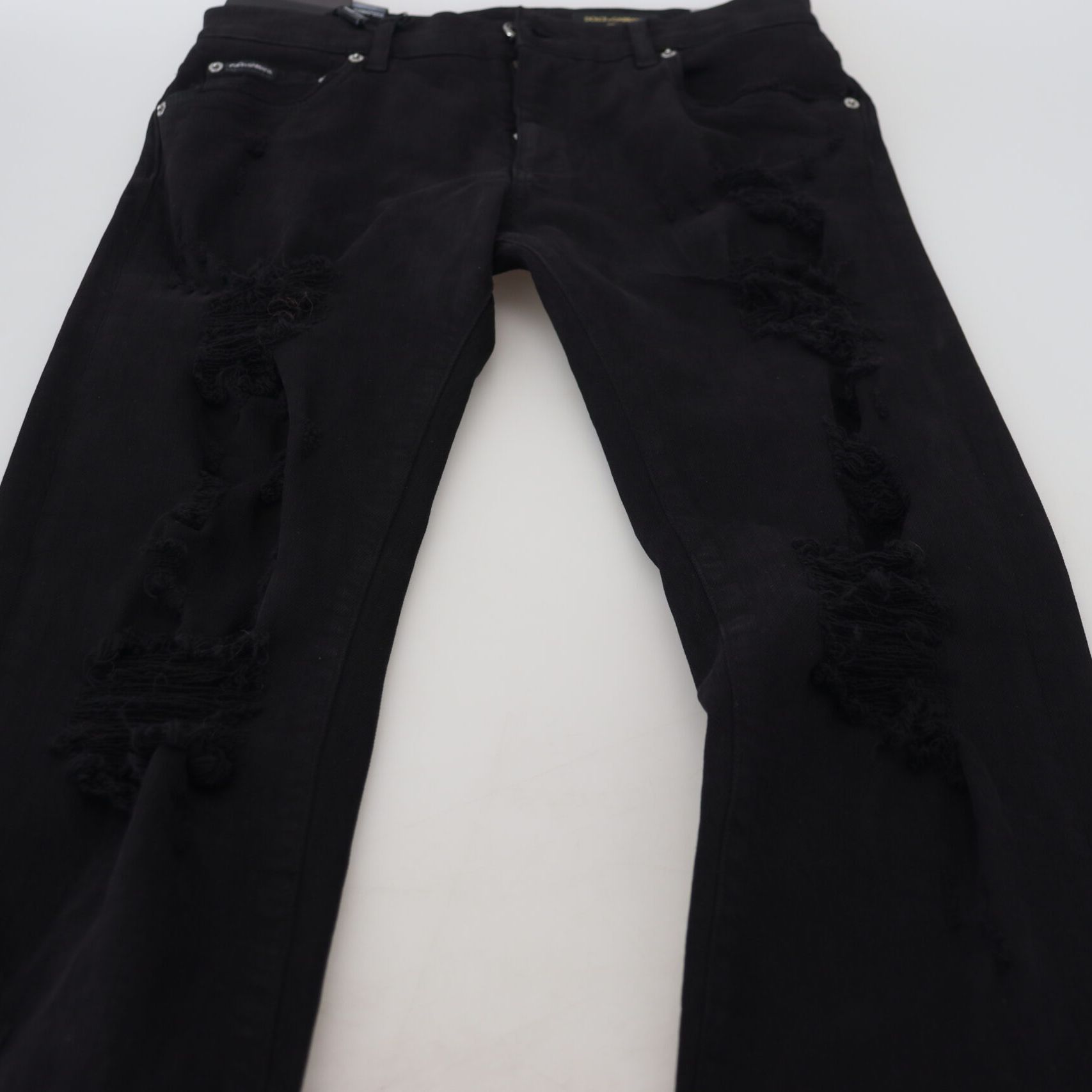 Dolce & Gabbana Black Slim Fit Tattered Denim Cotton Jeans