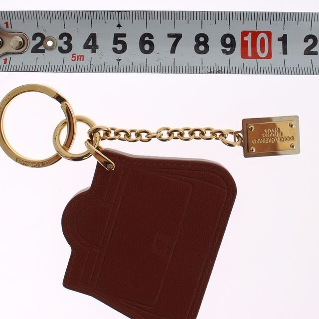 Dolce & Gabbana Brown Leather Miss SICILY Gold Finder Chain Keychain