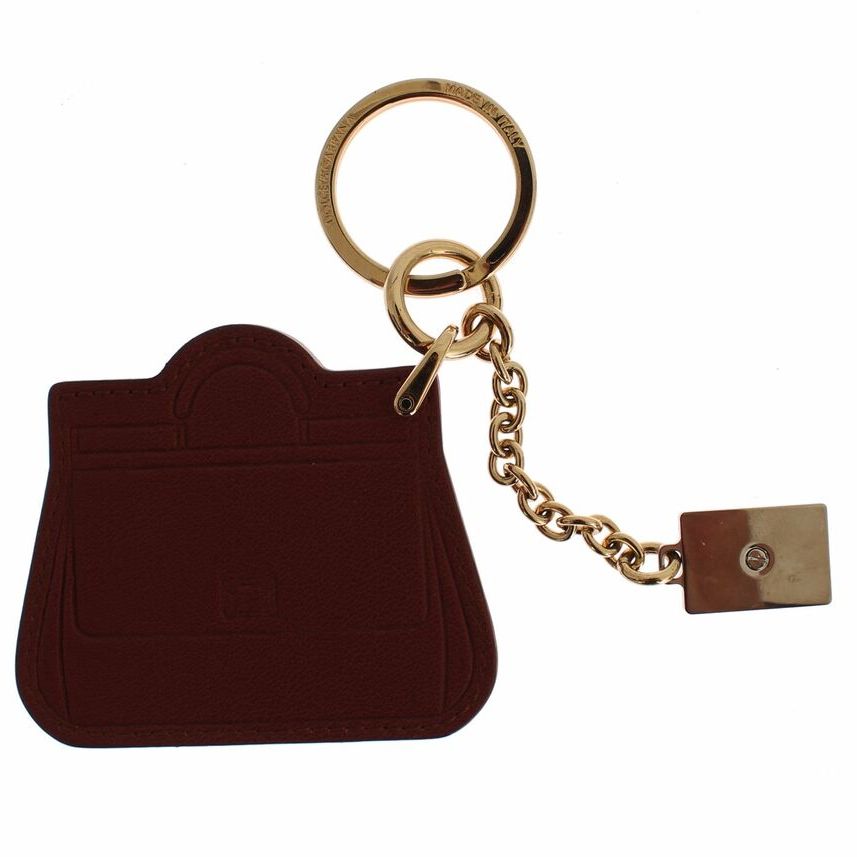 Dolce & Gabbana Brown Leather Miss SICILY Gold Finder Chain Keychain