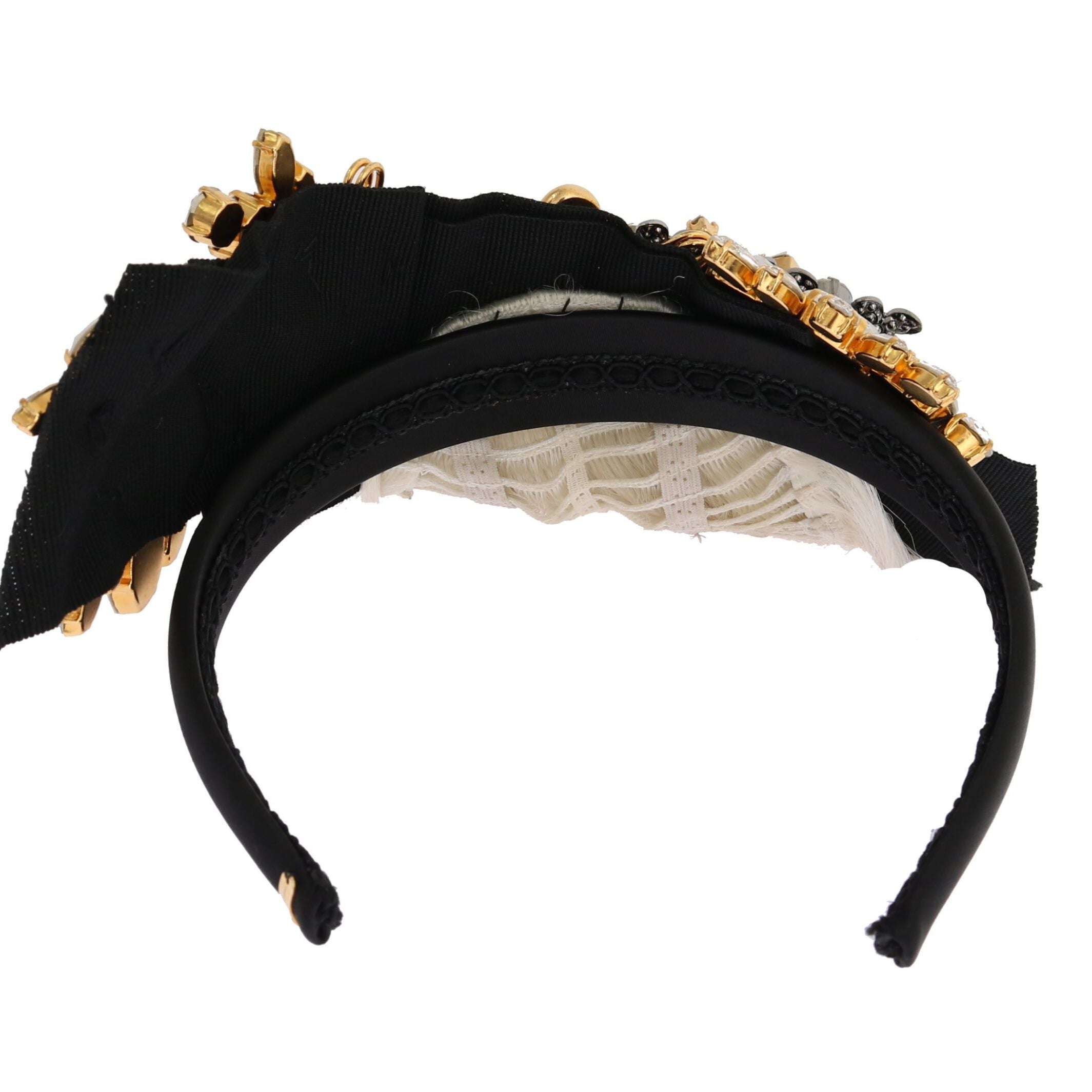 Dolce & Gabbana Black Crystal White Hair Parrucchiera Headband Diadem