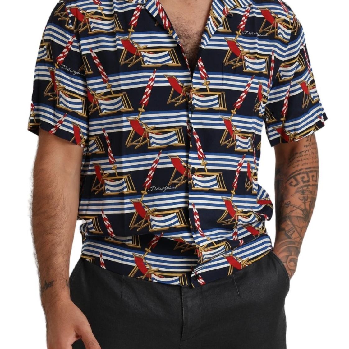 Dolce & Gabbana Multicolor Beach Chair Short Sleeves Shirt