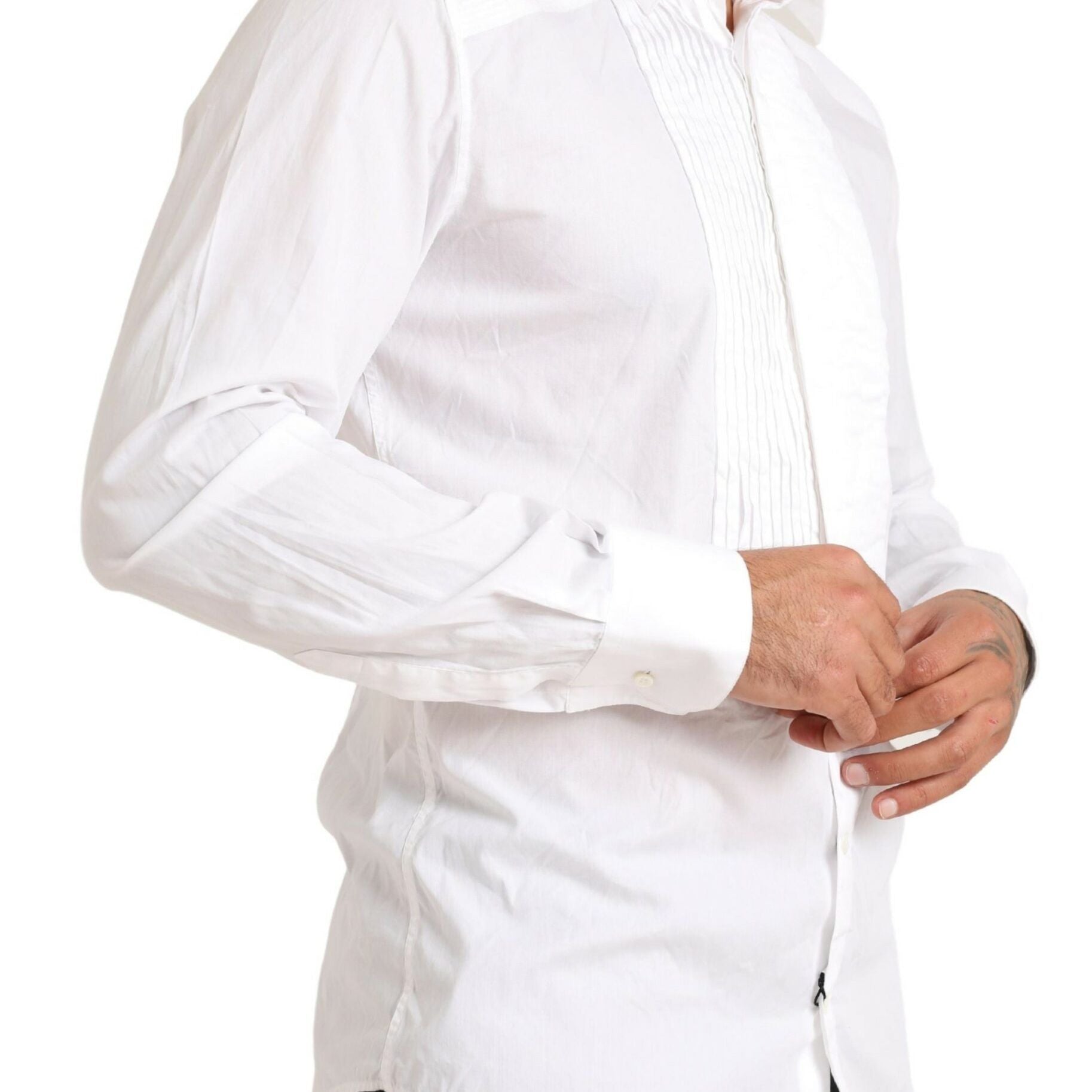 Dolce & Gabbana White GOLD Formal Cotton Tuxedo Dress Shirt