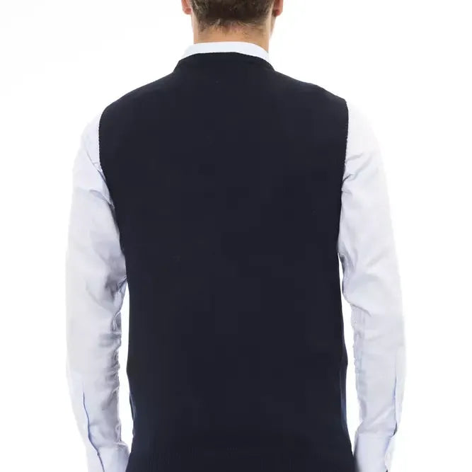 Alpha Studio Blue Viscose Men's V-neck Vest
