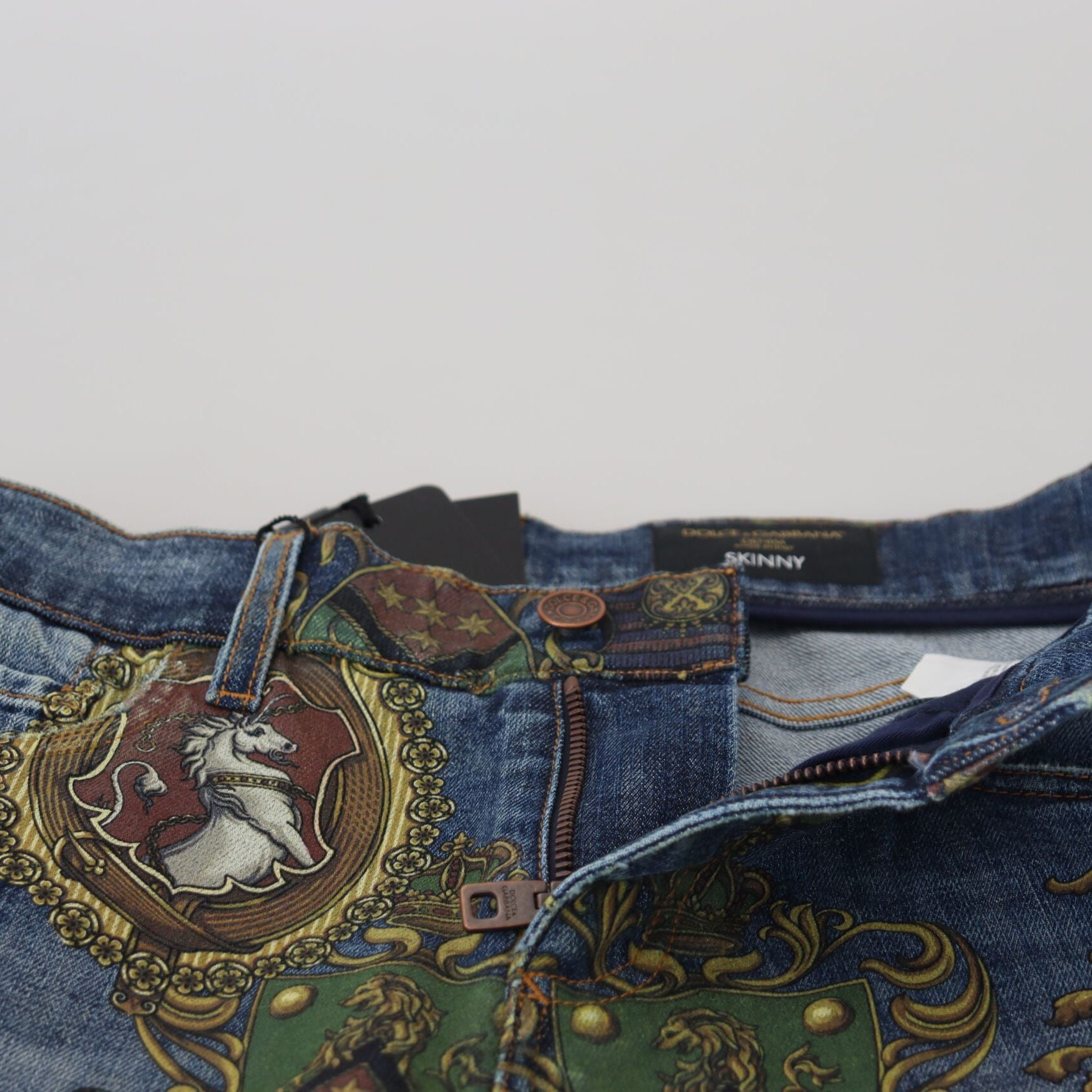 Dolce & Gabbana Blue Medal Print Slim Fit Cotton Jeans