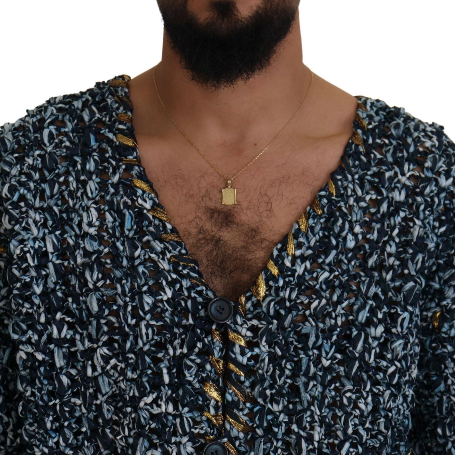 Dolce & Gabbana Blue Button Cardigan Fatto A Mano Sweater