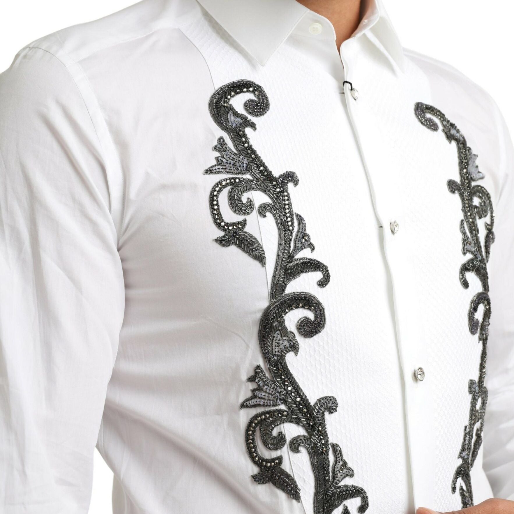 Dolce & Gabbana White Tuxedo Slim Fit Baroque Shirt