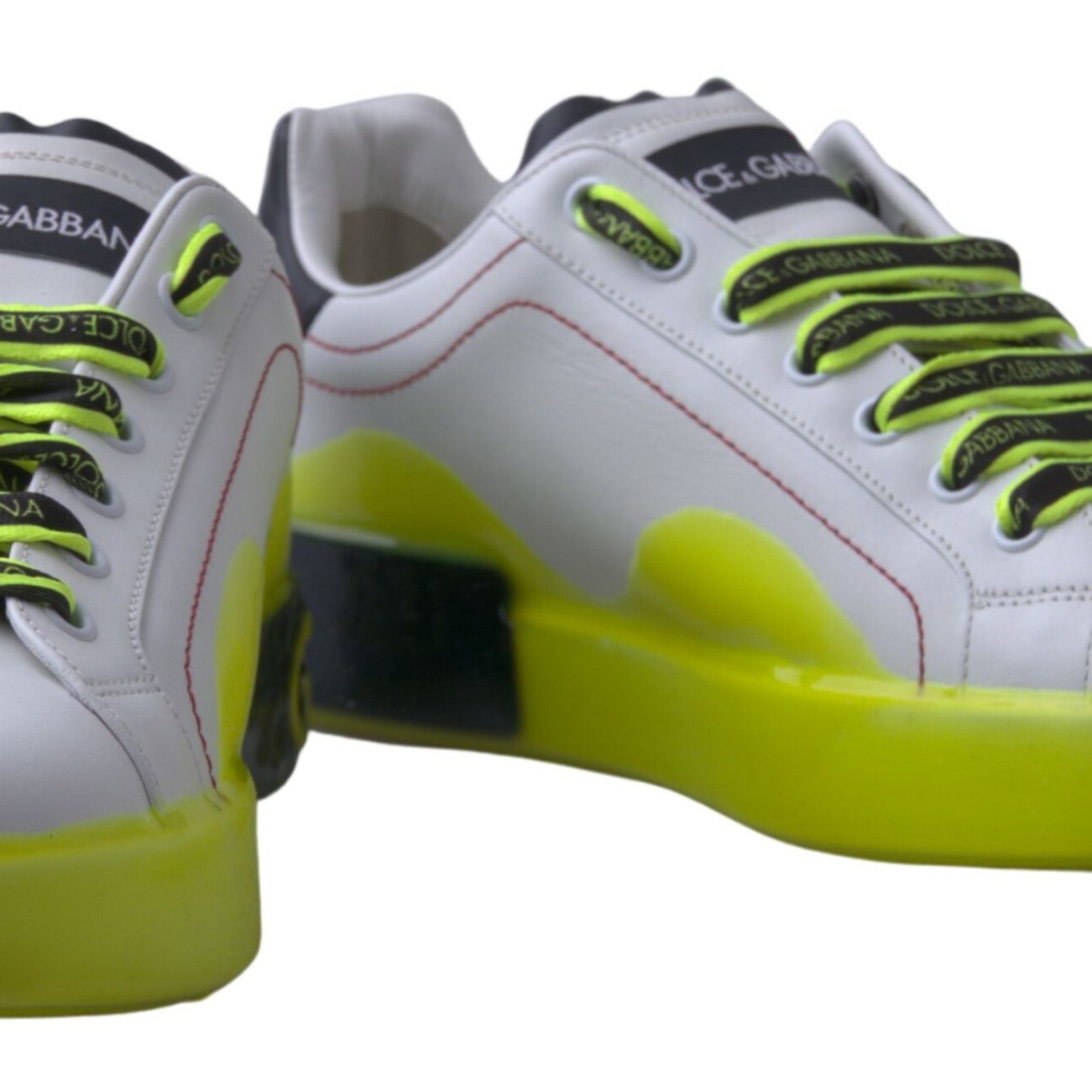 Dolce & Gabbana White Yellow Portofino Leather Sneakers Shoes