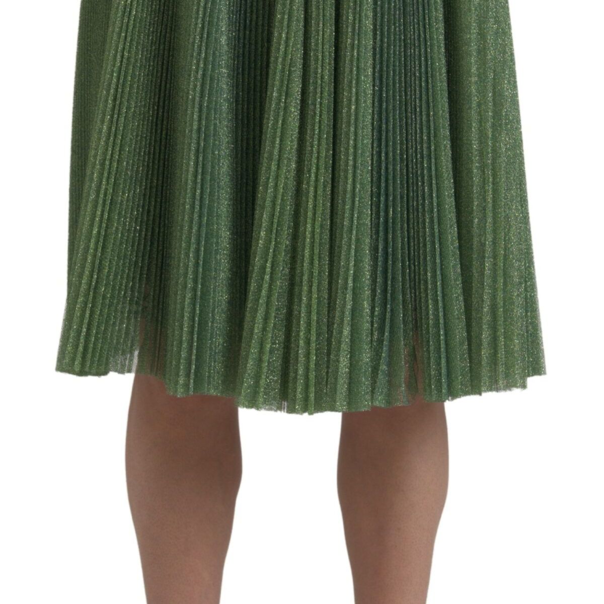 Dolce & Gabbana Metallic Green High Waist A-line Pleated Skirt