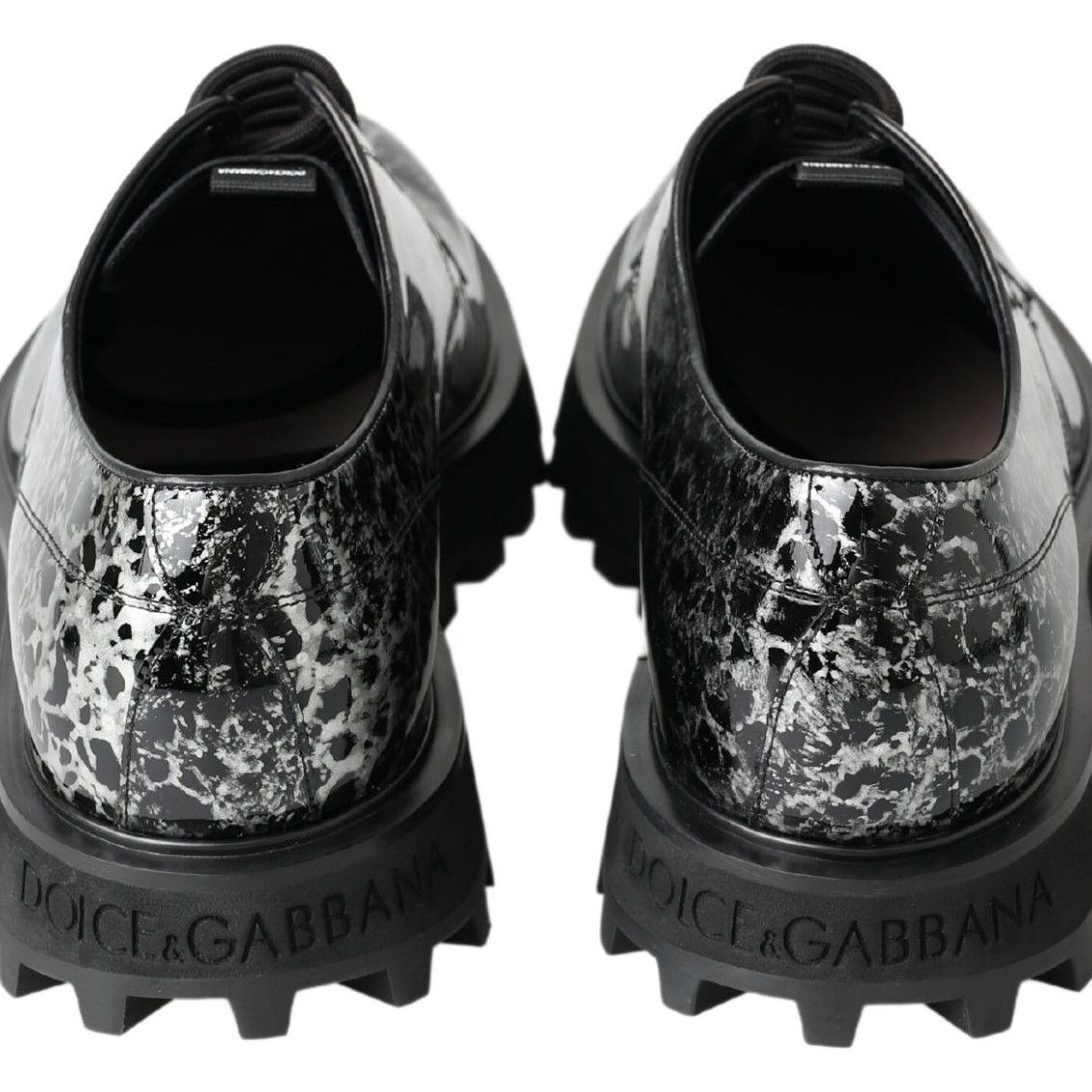 Dolce & Gabbana Black White Derby Patent Leather Shoes