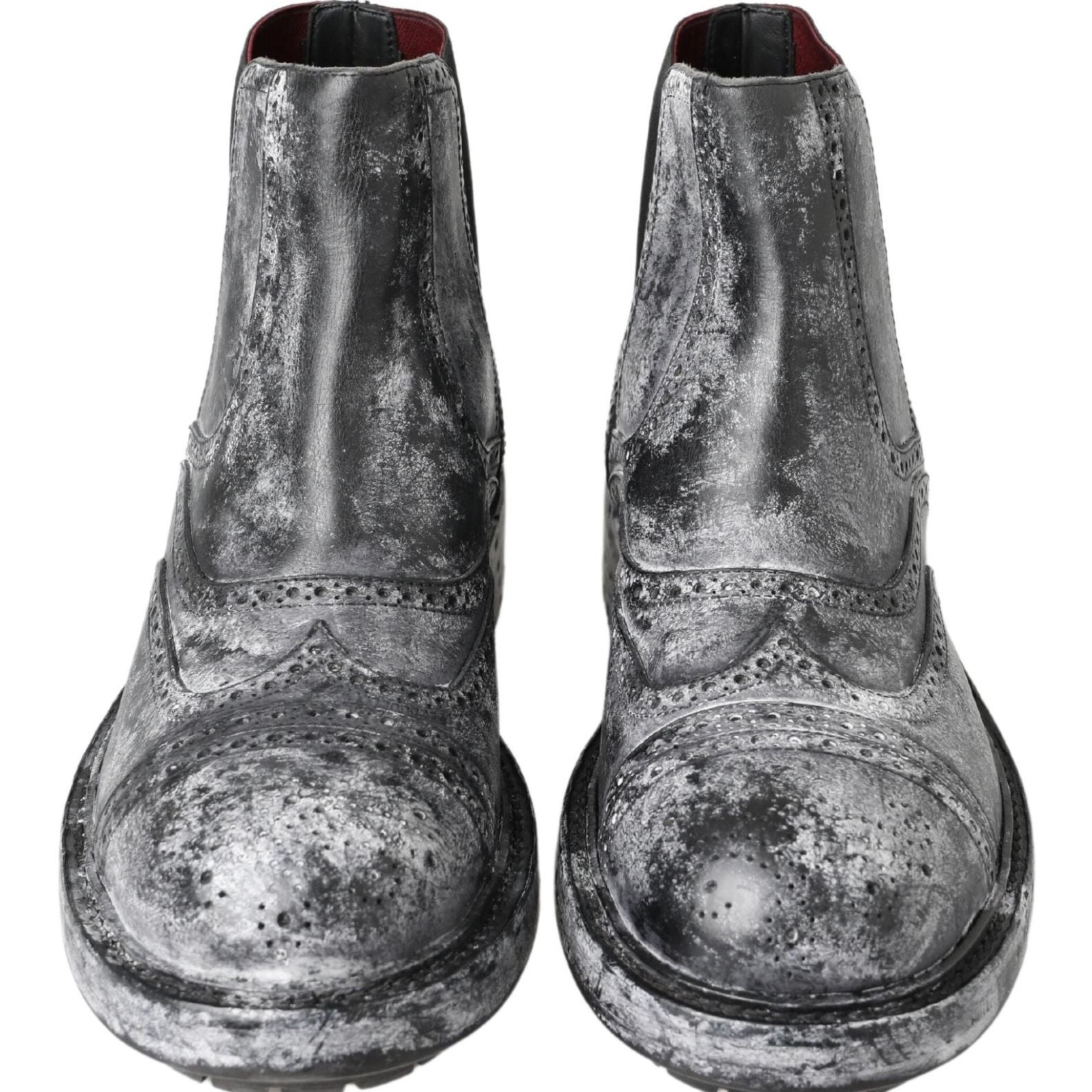 Dolce & Gabbana Black Gray Leather Ankle Boots