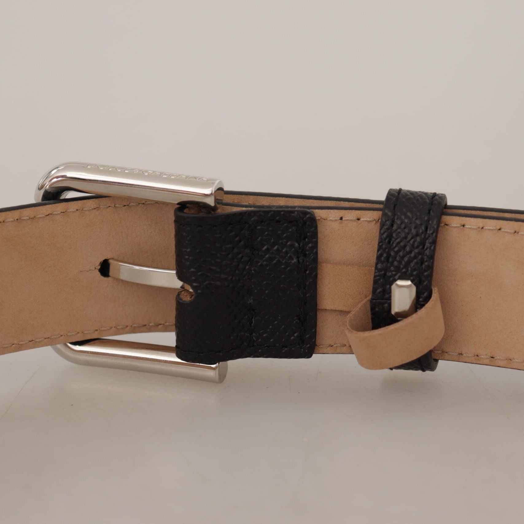 Dolce & Gabbana Black Calf Leather Brown Backend Metal Buckle Belt