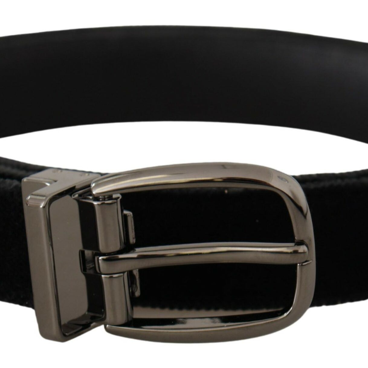 Dolce & Gabbana Black Velvet Classic Logo Engraved Metal Belt