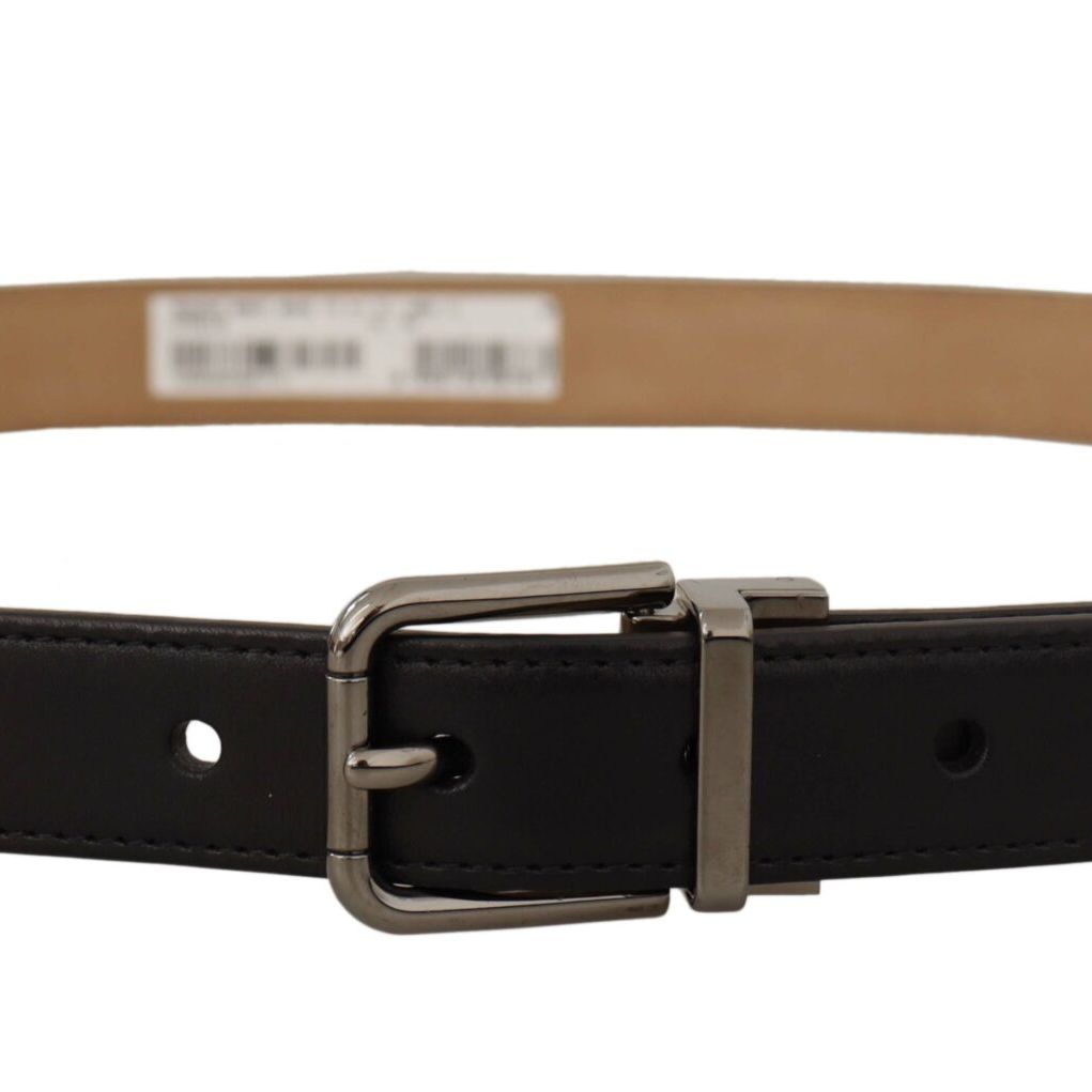 Dolce & Gabbana Black Calf Leather Logo Engraved Metal Buckle Belt