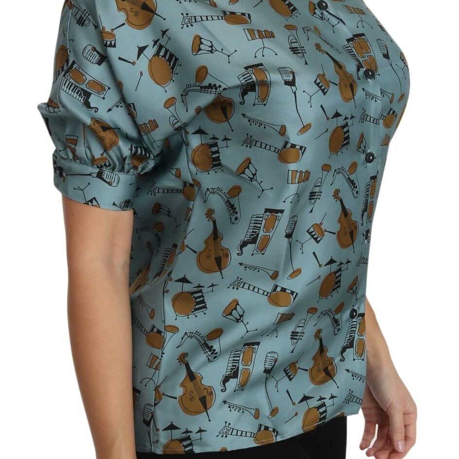 Dolce & Gabbana Multicolor Musical Instruments Silk Short sleeve Shirt