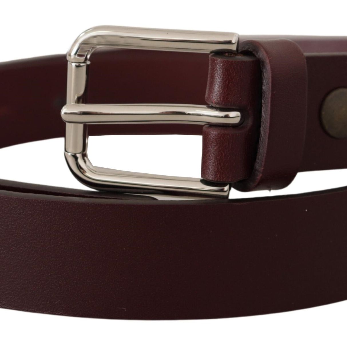 Dolce & Gabbana Maroon Calf Leather Silver Tone Metal Buckle Belt