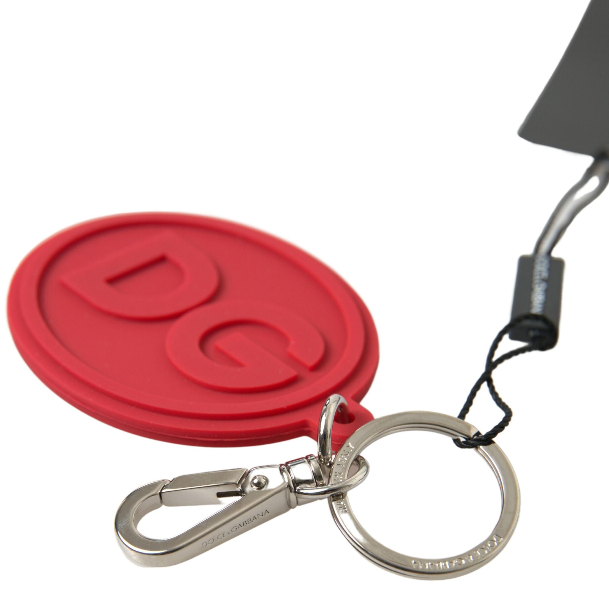 Dolce & Gabbana Red Rubber DG Logo Silver Brass Metal Keyring Keychain