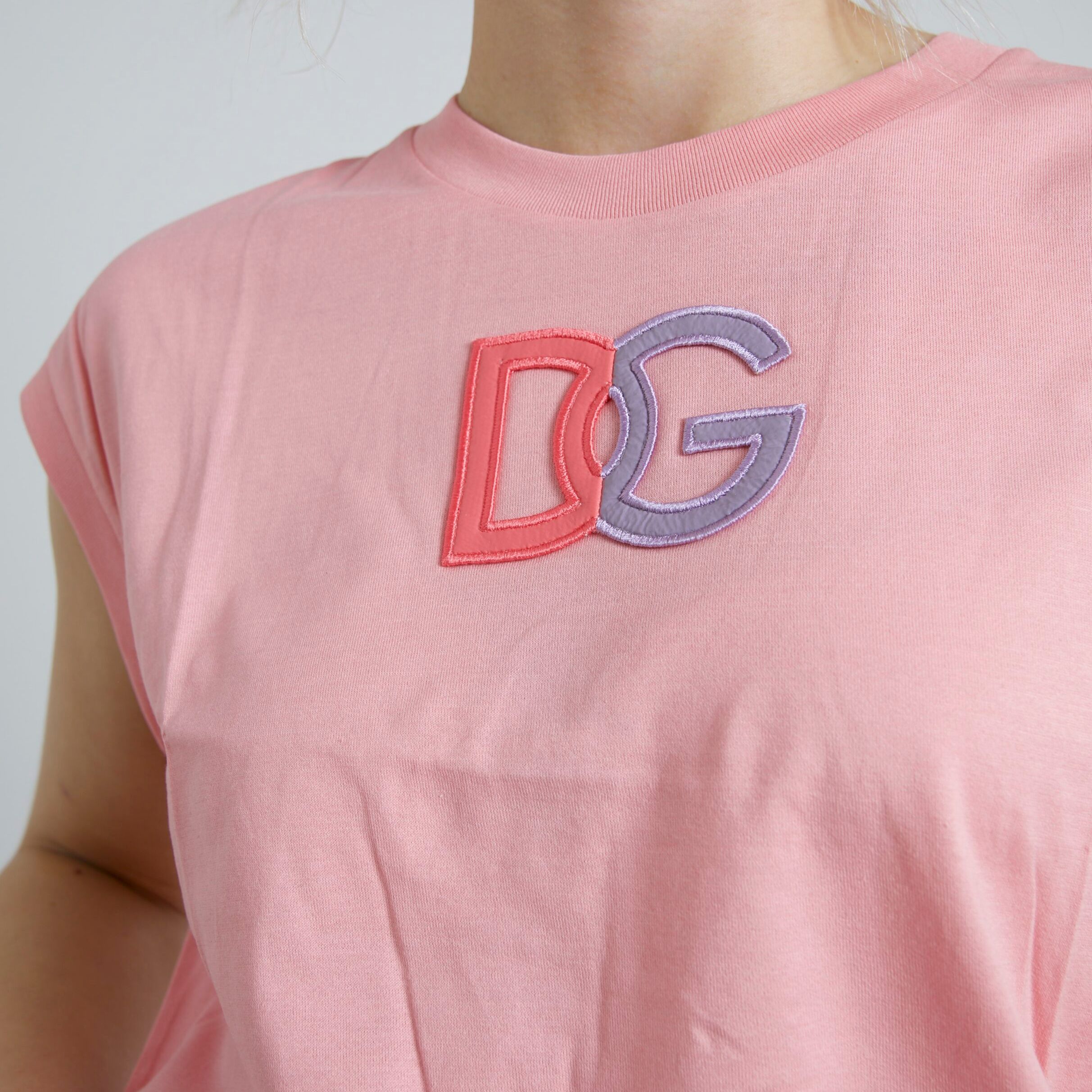 Dolce & Gabbana Pink Cotton DG Logo Crew Neck Tank T-shirt