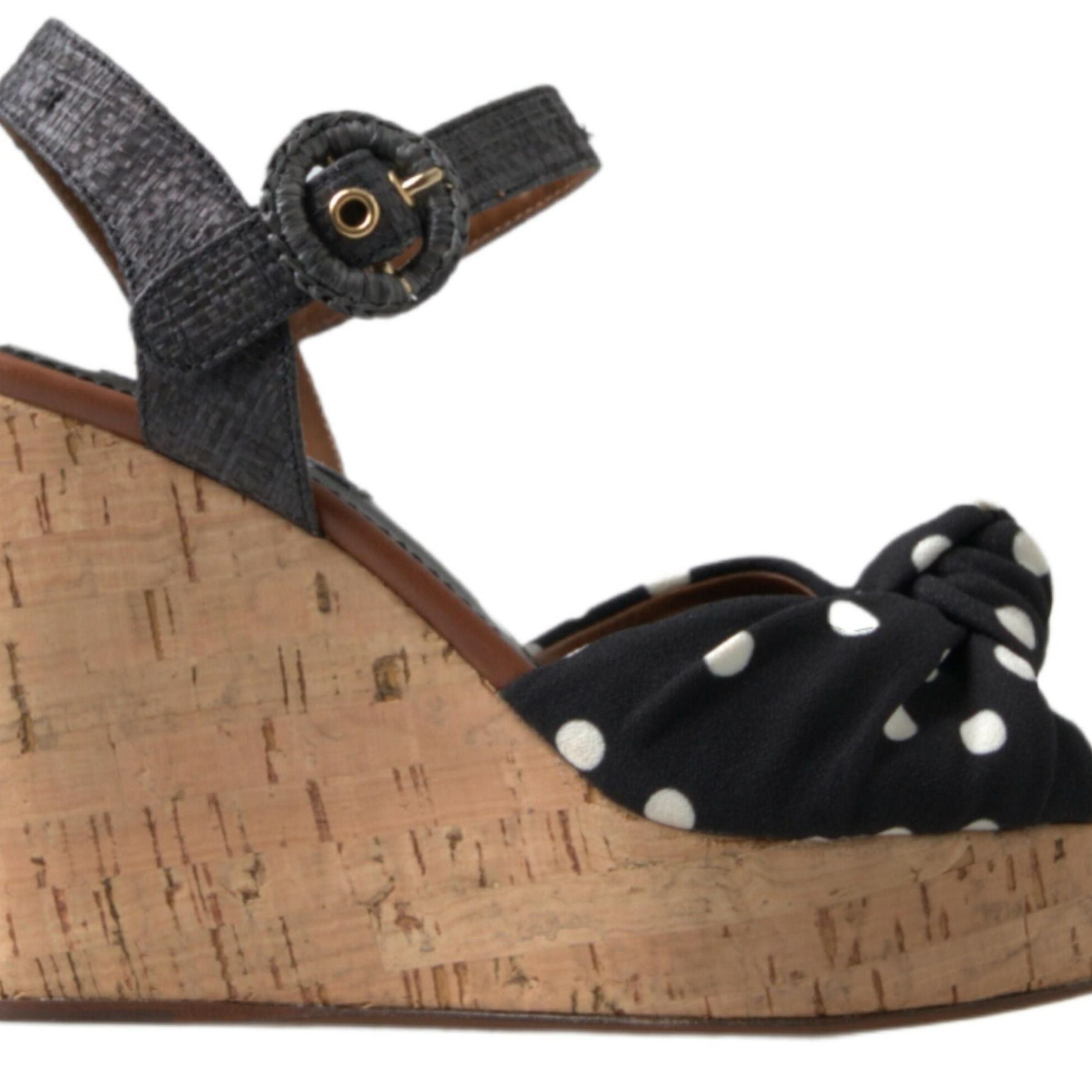 Dolce & Gabbana Black Wedges Polka Dotted Ankle Strap Shoes Sandals