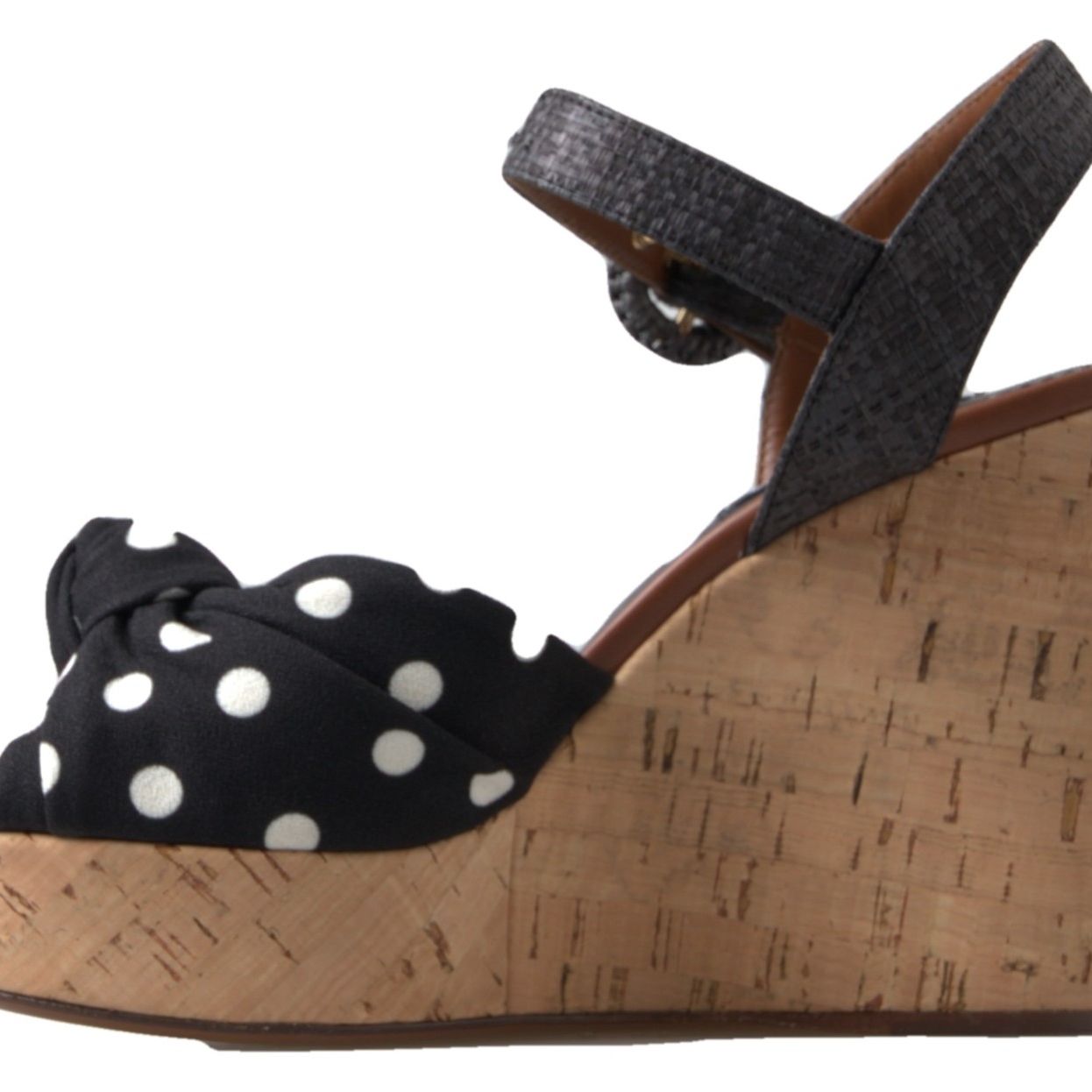 Dolce & Gabbana Black Wedges Polka Dotted Ankle Strap Shoes Sandals