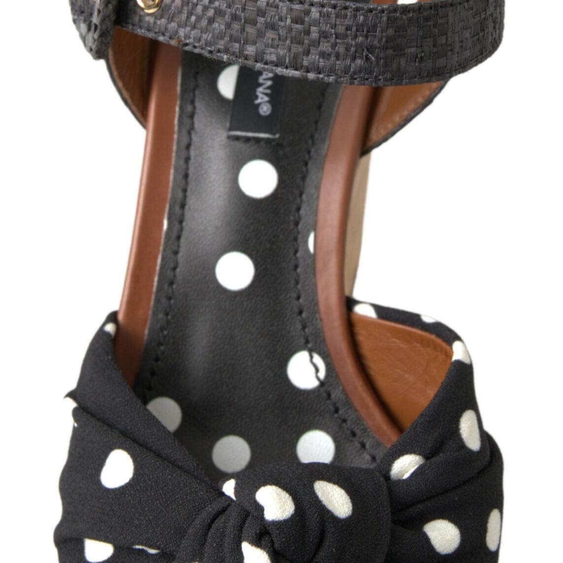 Dolce & Gabbana Black Wedges Polka Dotted Ankle Strap Shoes Sandals