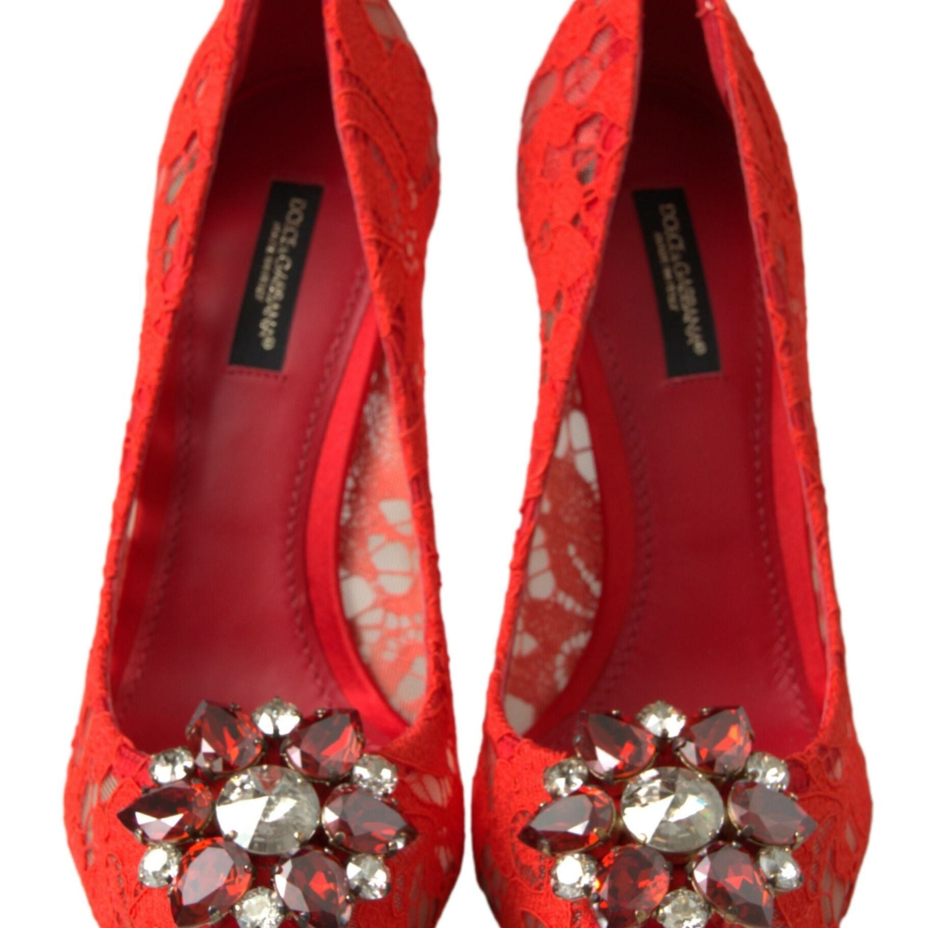 Dolce & Gabbana Red Taormina Lace Crystal Heels Pumps Shoes